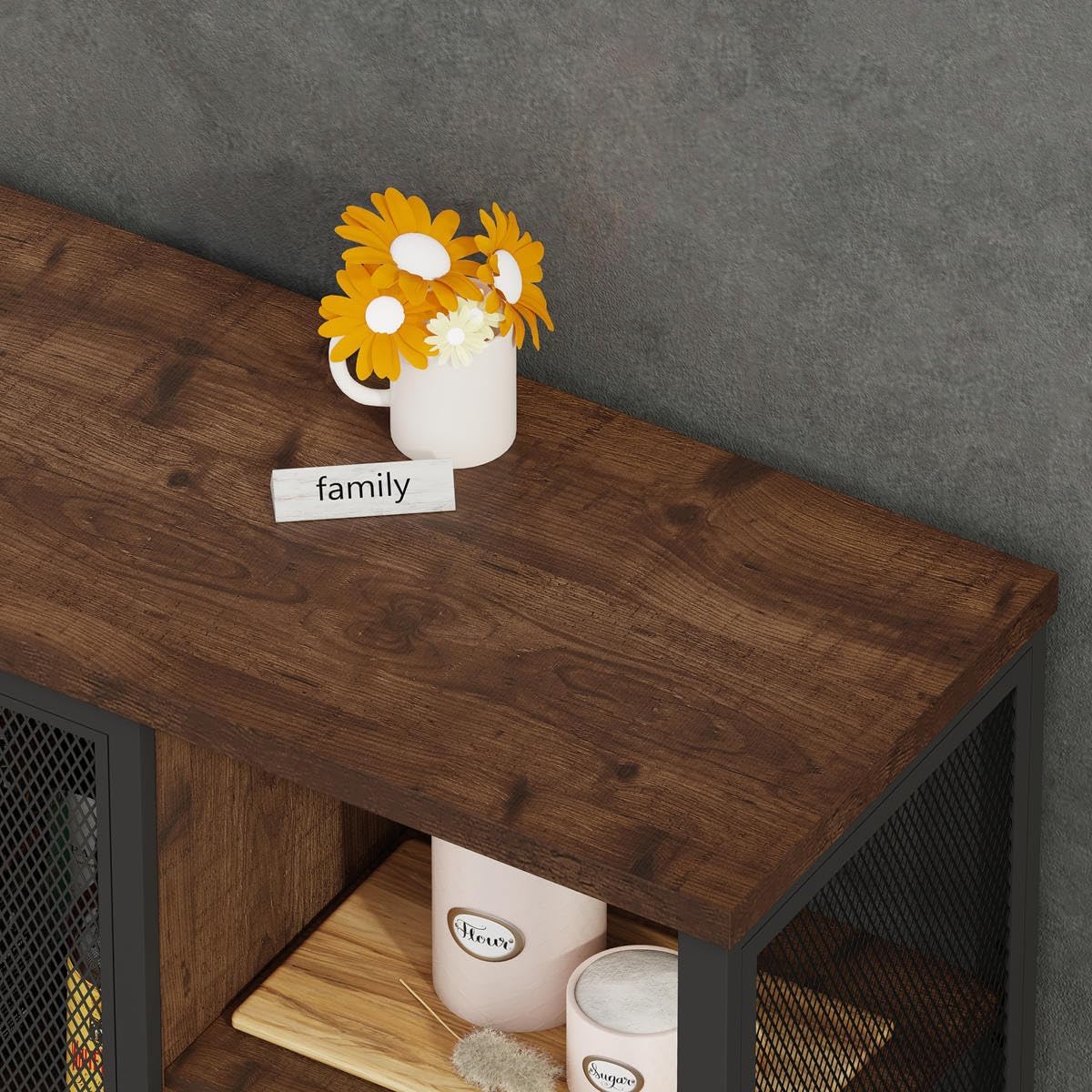 BON AUGURE Mueble de bar de café rústico para el hogar, mesa consola rústica detrás del sofá, juego de muebles de madera y metal para sala de estar