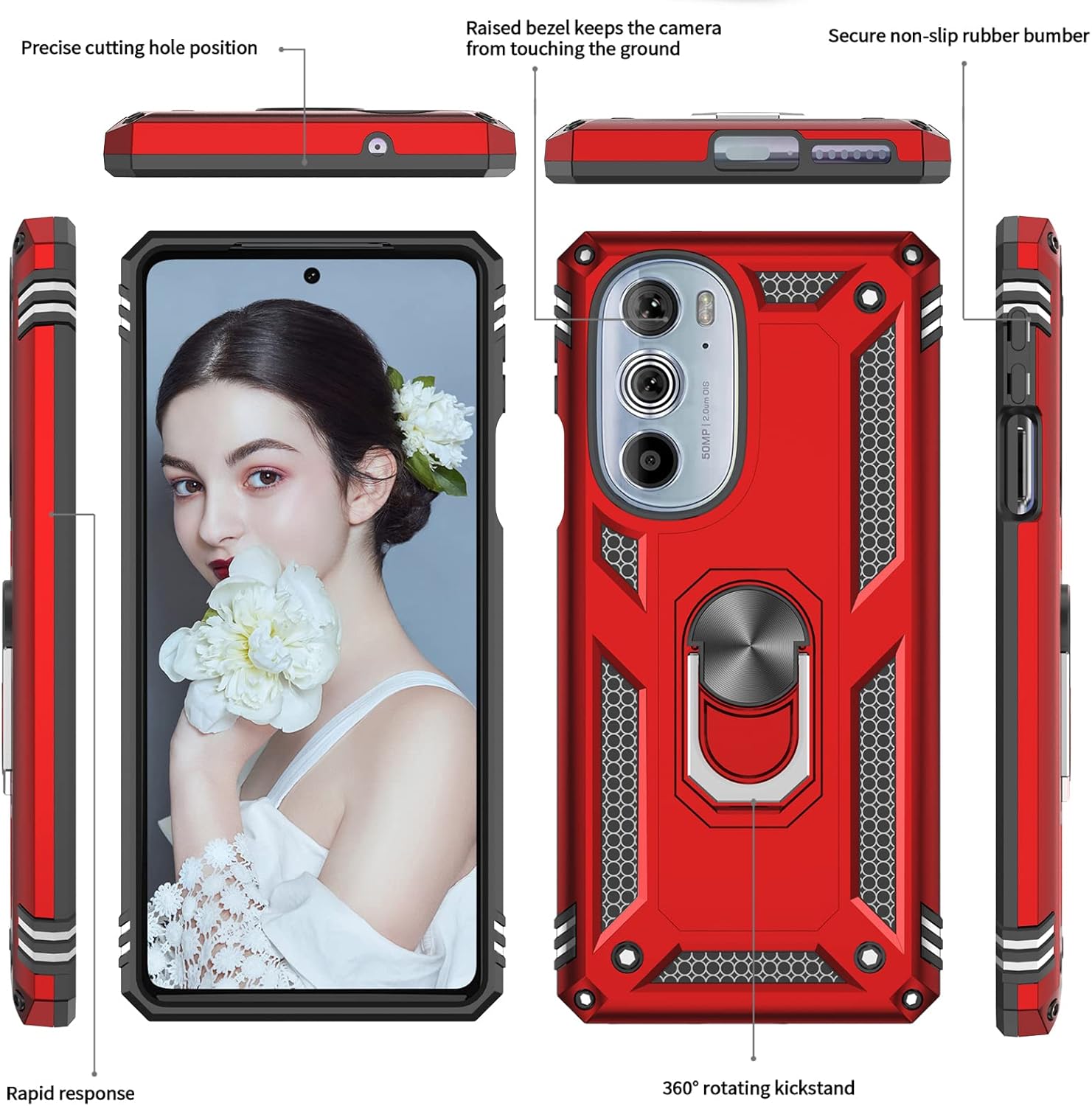 LeYi Funda para Motorola Edge 30 Pro  Moto Edge Plus 2022 con 2 protectores de pantalla de vidrio templado, grado militar funda protectora con