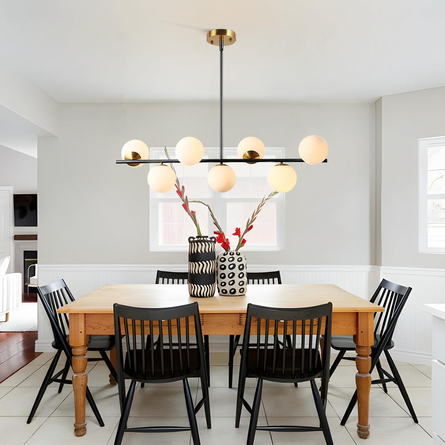 KCO Lighting – Lámparas de araña negras modernas de latón cepillado colgante de globo de cristal para comedor, sala de estar, dormitorio (negro)