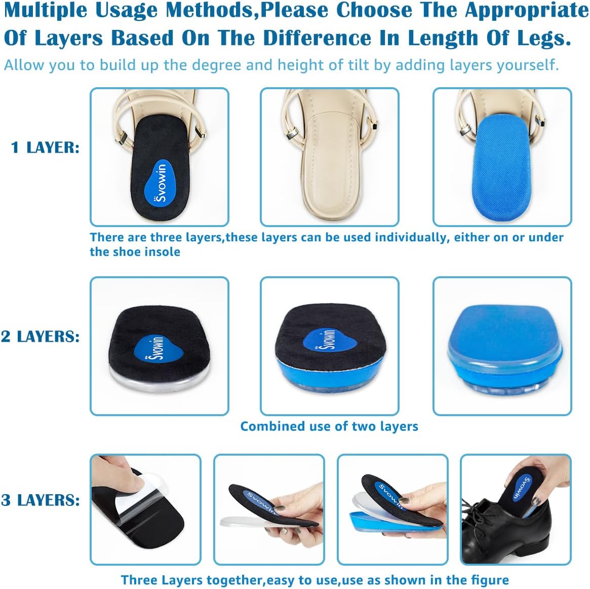 Plantillas de aumento de altura ajustable de 3 capas, insertos de elevación de talón para discrepancias de longitud de pierna y tendinitis de