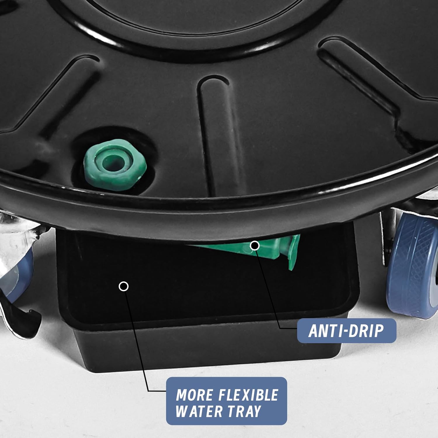 Organizador para plantas con ruedas, soporte de hierro resistente, carrito redondo para macetas para interiores y exteriores, sistema de drenaje