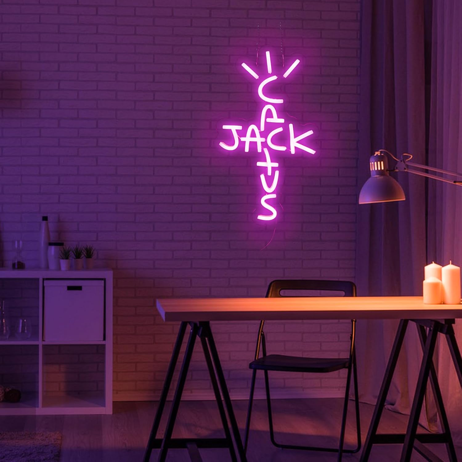 Jesalah Letrero de neón con diseño de cactus Jack con palabras rosadas, arte de luz de neón para rap, hablar, costa oeste, letrero colgante para