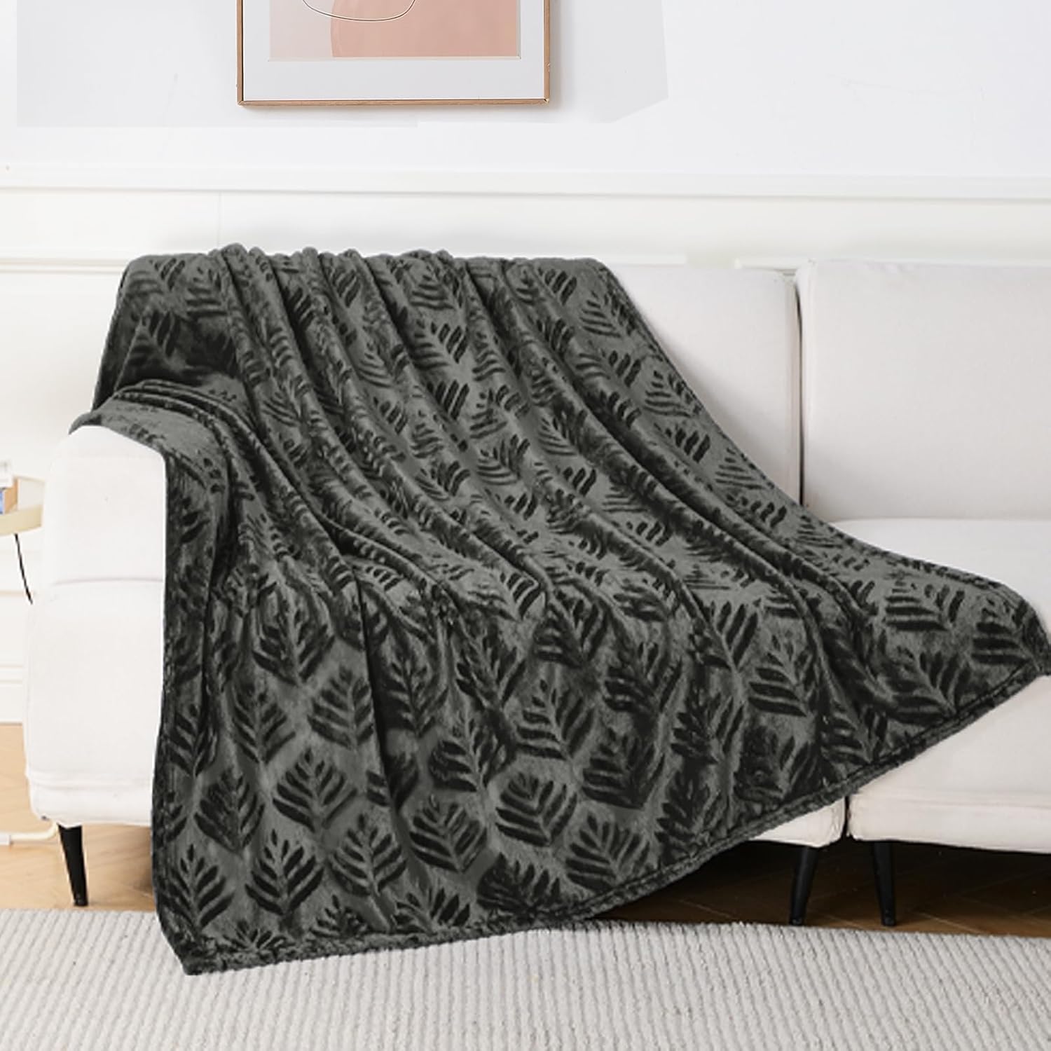 Exclusivo Mezcla Manta de vellón de tamaño Queen para cama, mantas súper suaves y acogedoras para uso durante todas las estaciones, patrón de hojas,
