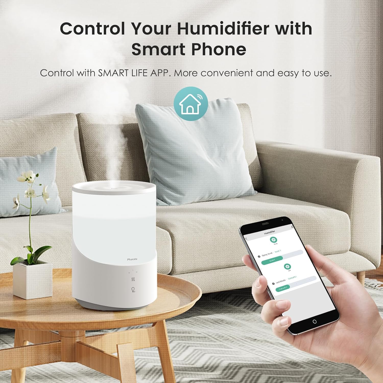 Humidificadores inteligentes para dormitorio, difusor de aceite esencial de niebla fría de 2.5 L, humidificador de llenado superior para bebé y