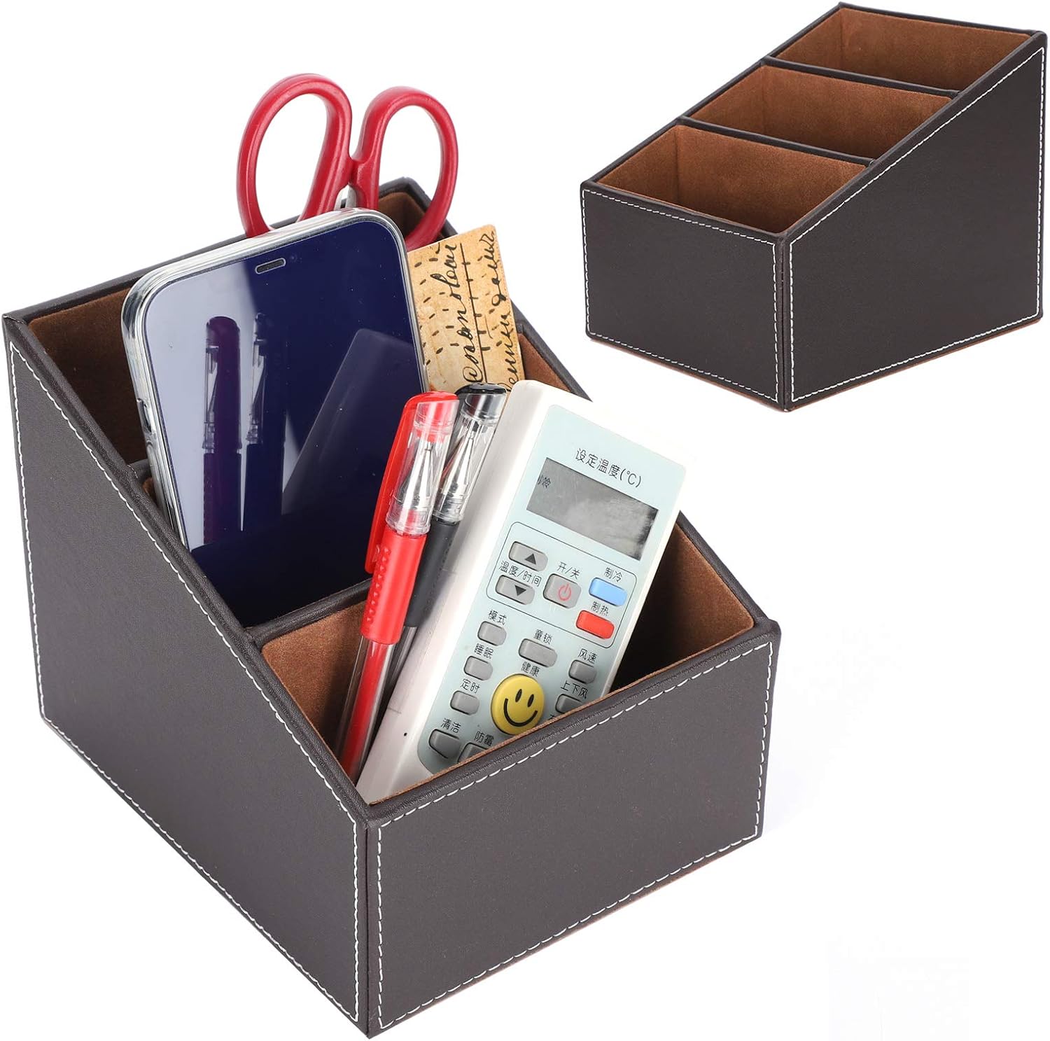 Caja de almacenamiento de cuero sintético para escritorio, papelería creativa, lindo papelería de oficina, organizador de negocios, suministros de 3