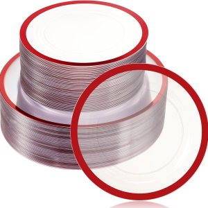 Wesiti Juego de vajilla desechable de 100 piezas de plástico transparente, incluye 50 platos llanos de 10.25 pulgadas, 50 platos de postre de 7.5 Wesiti Juego de vajilla desechable de 100 piezas de plástico transparente, incluye 50 platos llanos de 10.25 pulgadas, 50 platos de postre de 7.5