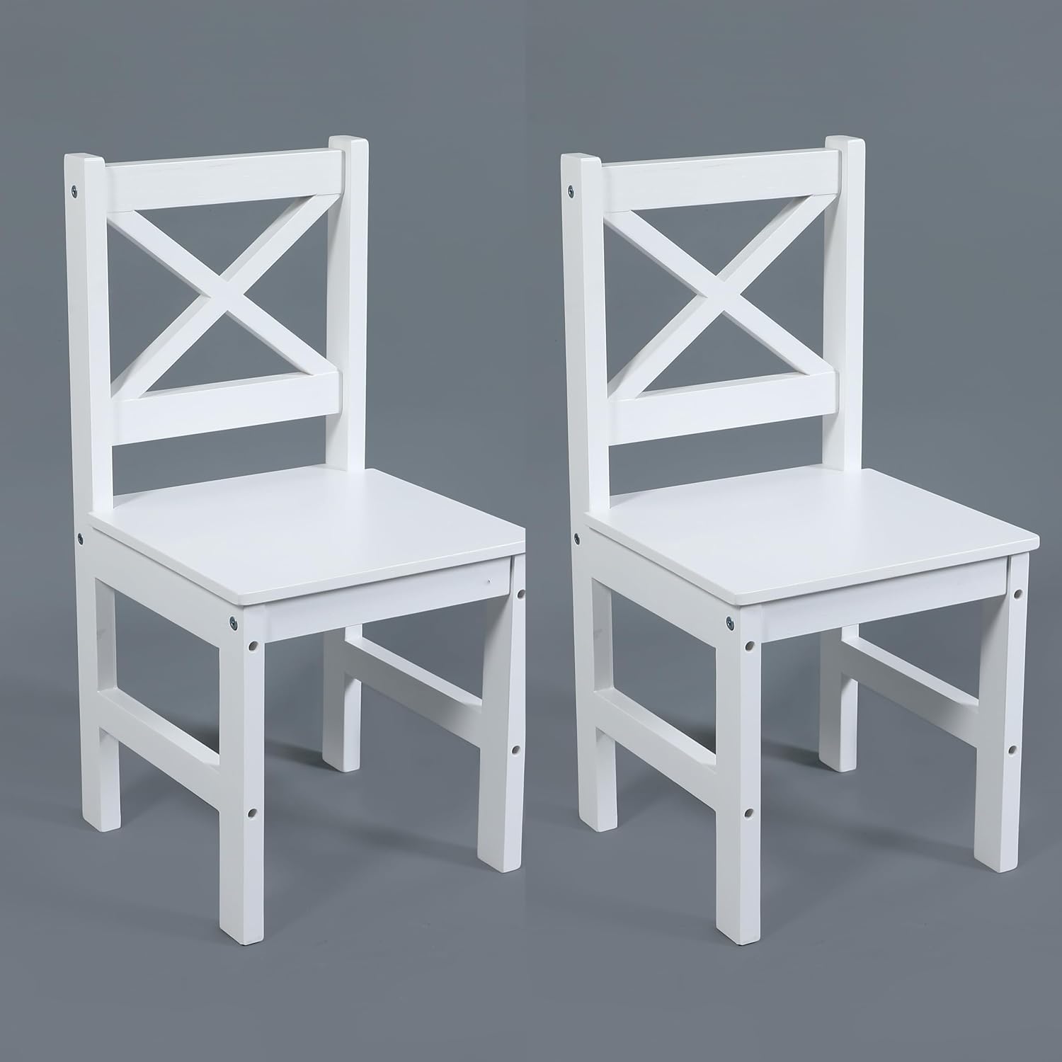 PETIT BATEAU Juego de mesa y sillas para niños pequeños, muebles modernos de madera maciza para niños de 2 a 8 años, color blanco, arte de arte