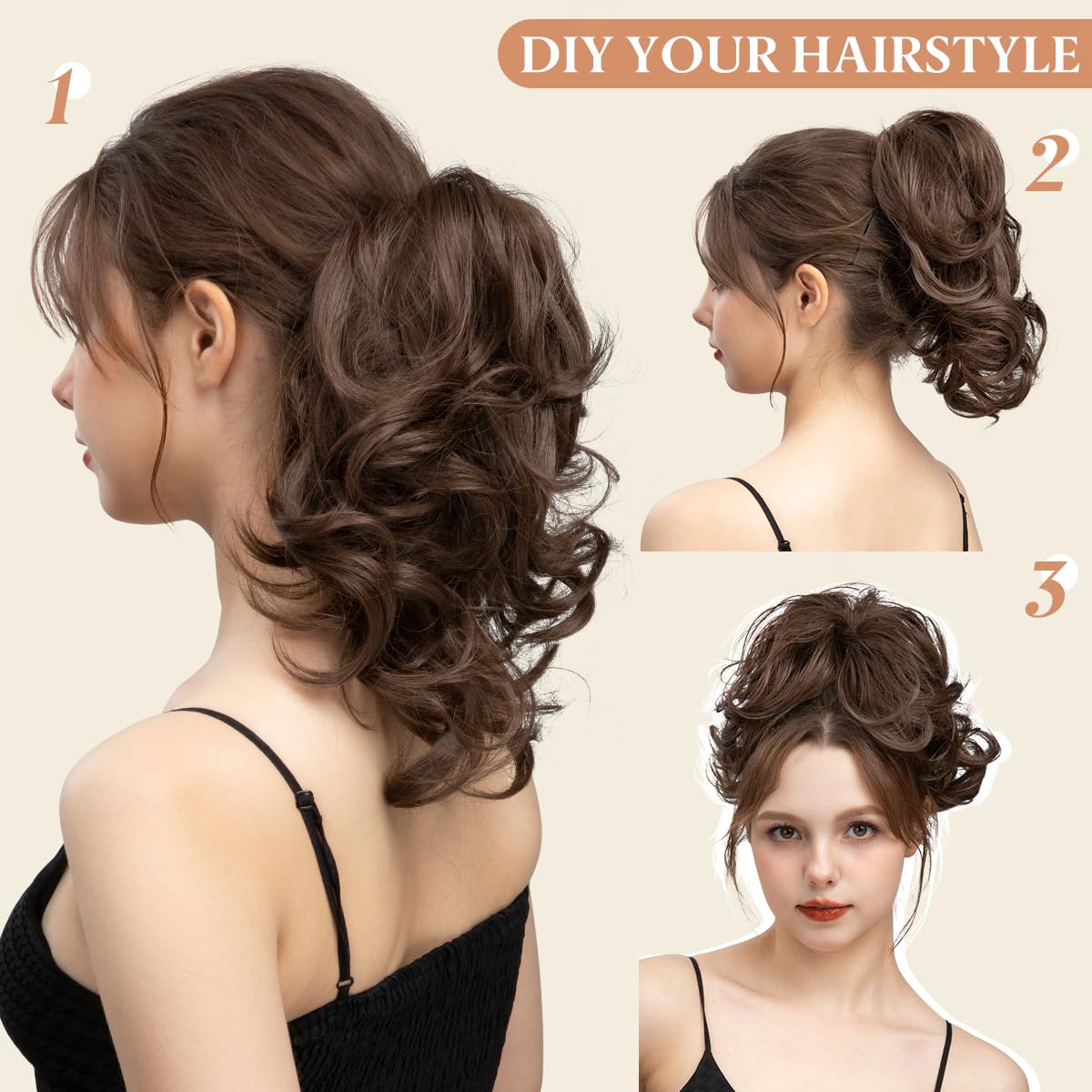 CJL HAIR Extensiones de cabello corto con clip de garra, cola de caballo de metales flexibles, moño desordenado, extensiones de cabello ondulado y