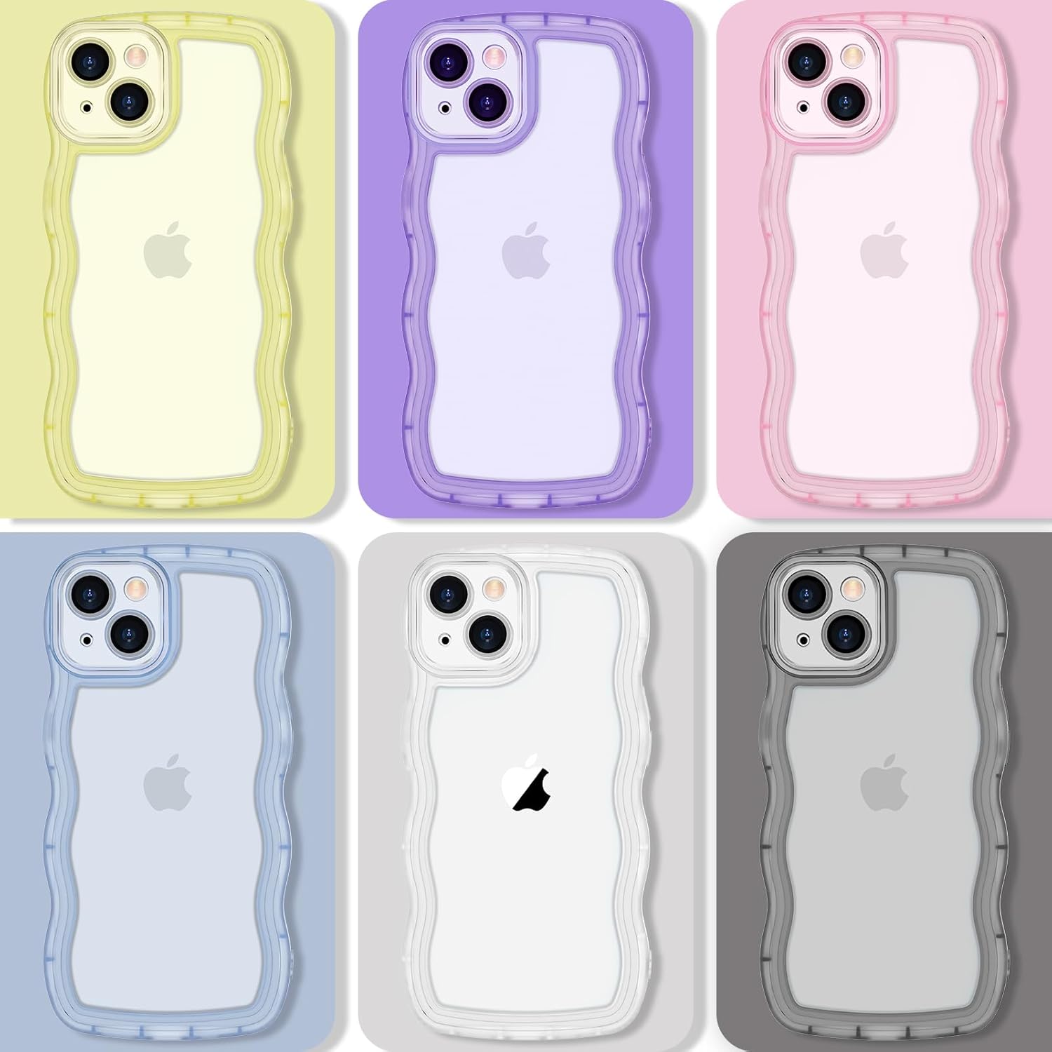 Anuck Funda para iPhone 15 con borde ondulado, diseño trasero transparente, agarre antideslizante, lindo marco ondulado y rizado, a prueba de