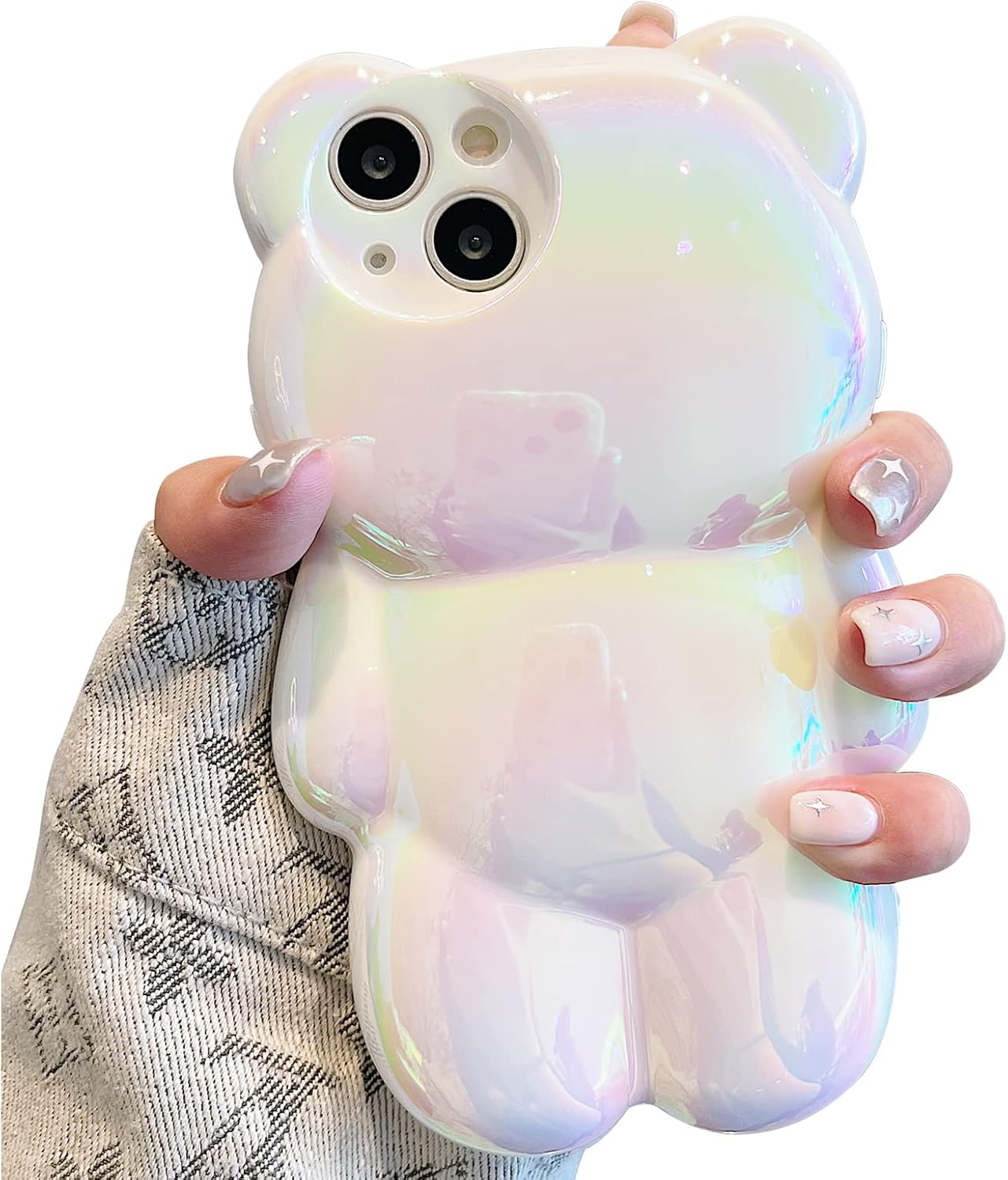 Bear – Funda para teléfono compatible con iPhone 11, bonita funda holográfica 3D de oso blanco puro, a prueba de golpes, funda de oso de dibujos