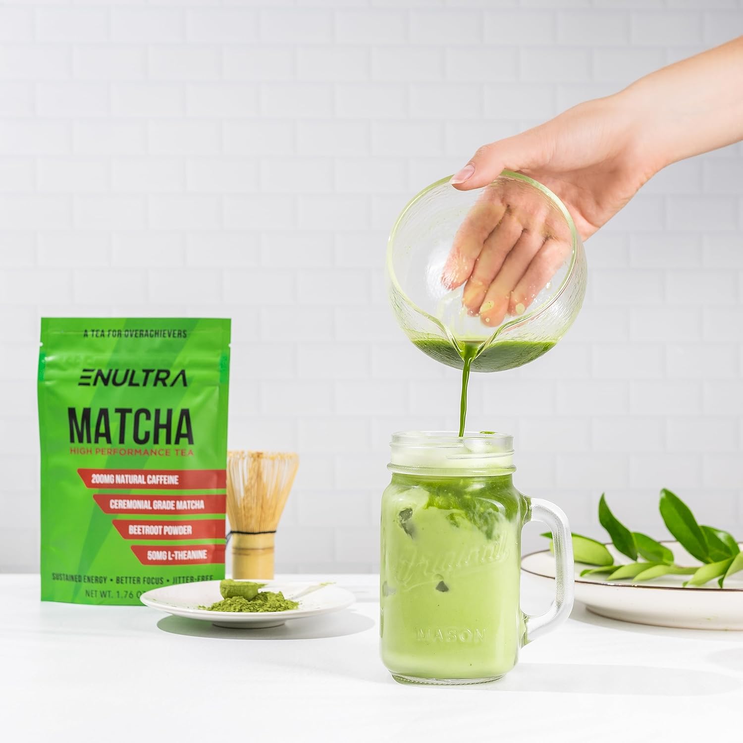 ENULTRA Té Matcha con alto contenido de cafeína, té de energía natural con remolacha, polvo de té verde matcha de grado ceremonial, 200 mg de