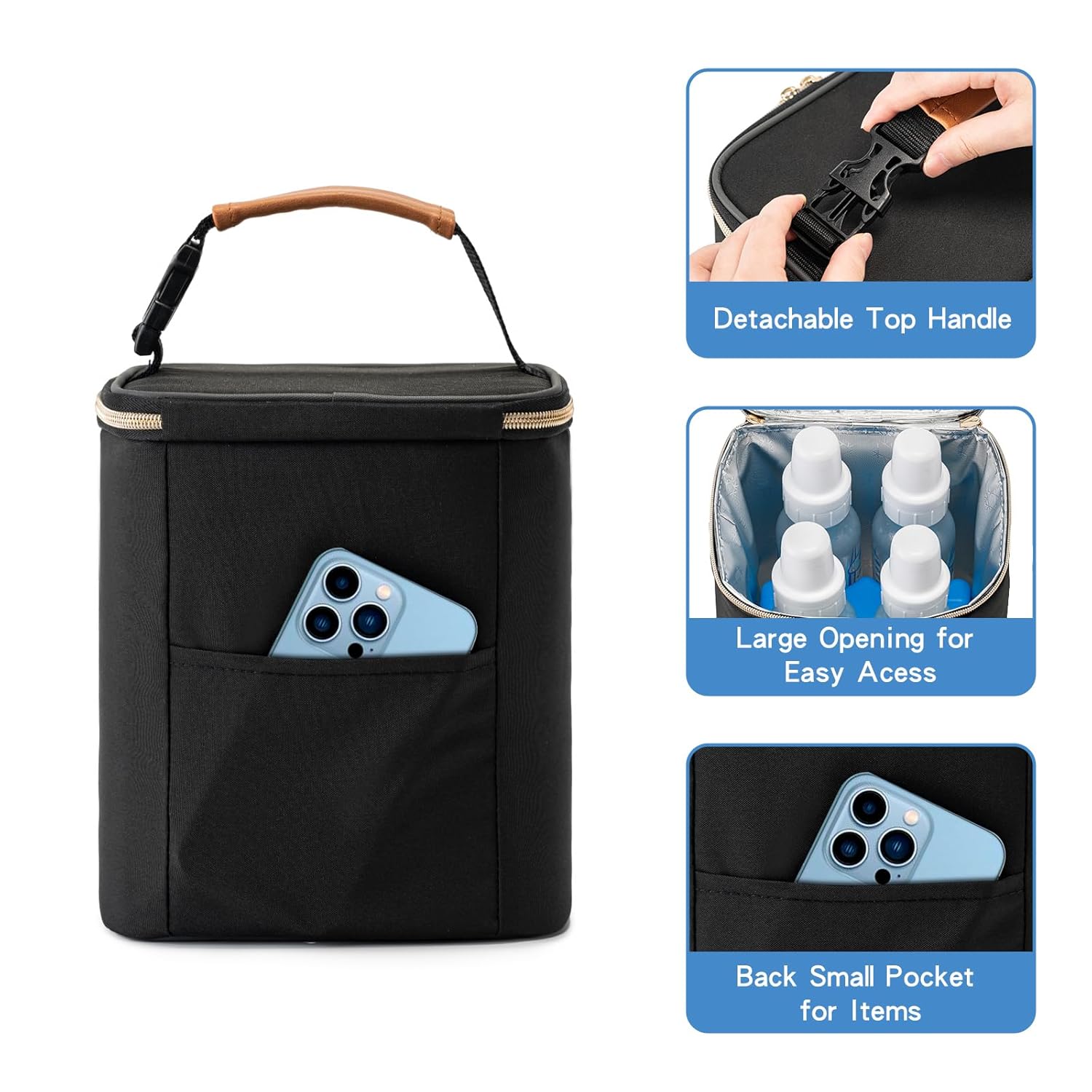 Bolsa enfriadora de leche materna con bolsa de hielo para 4 biberones de hasta 9 onzas, bolsa enfriadora de biberones adecuada para madres