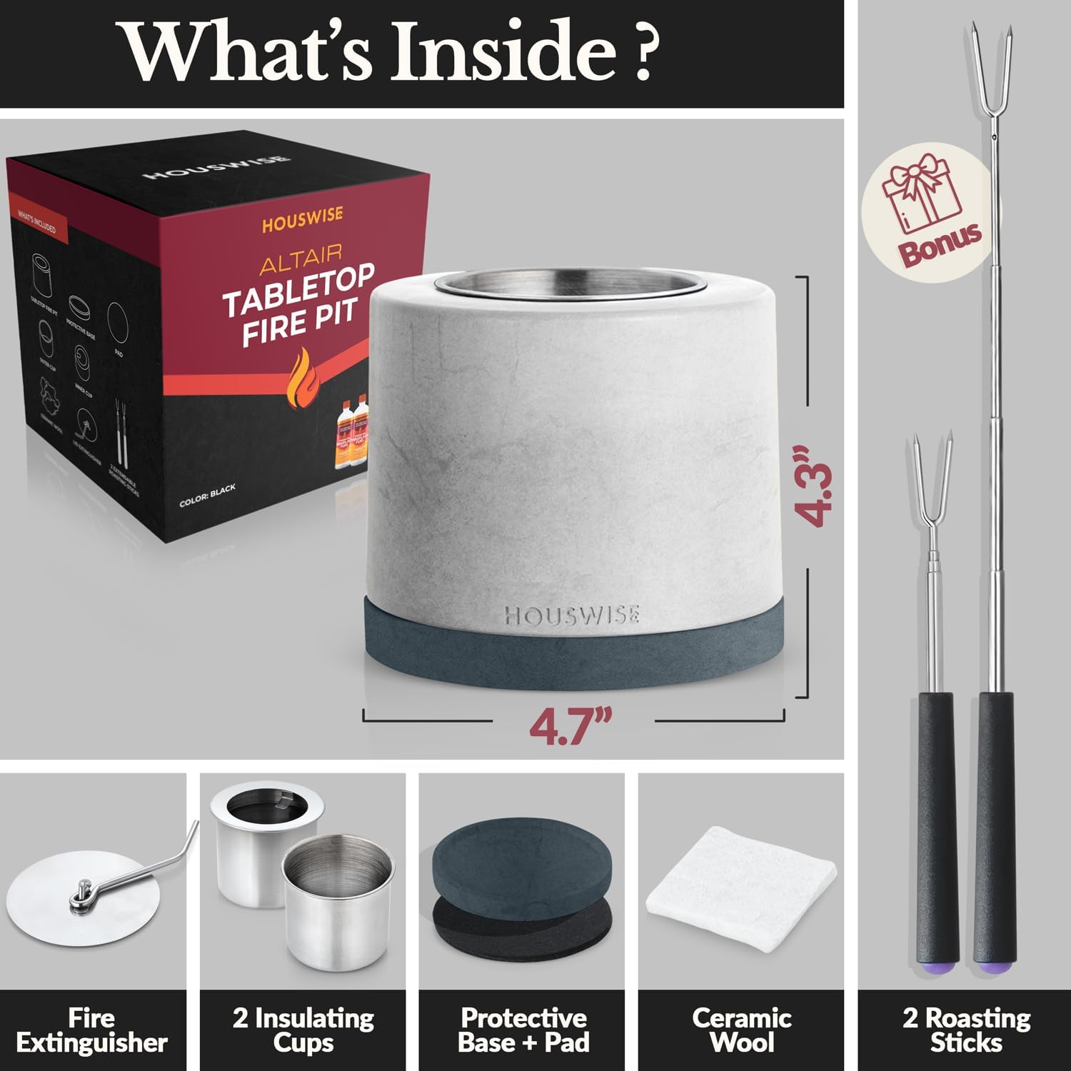 Houswise Kit para hacer fogatas de mesa  Hormigón para exteriores e interiores, fogata de mesa, pequeña chimenea portátil para interiores