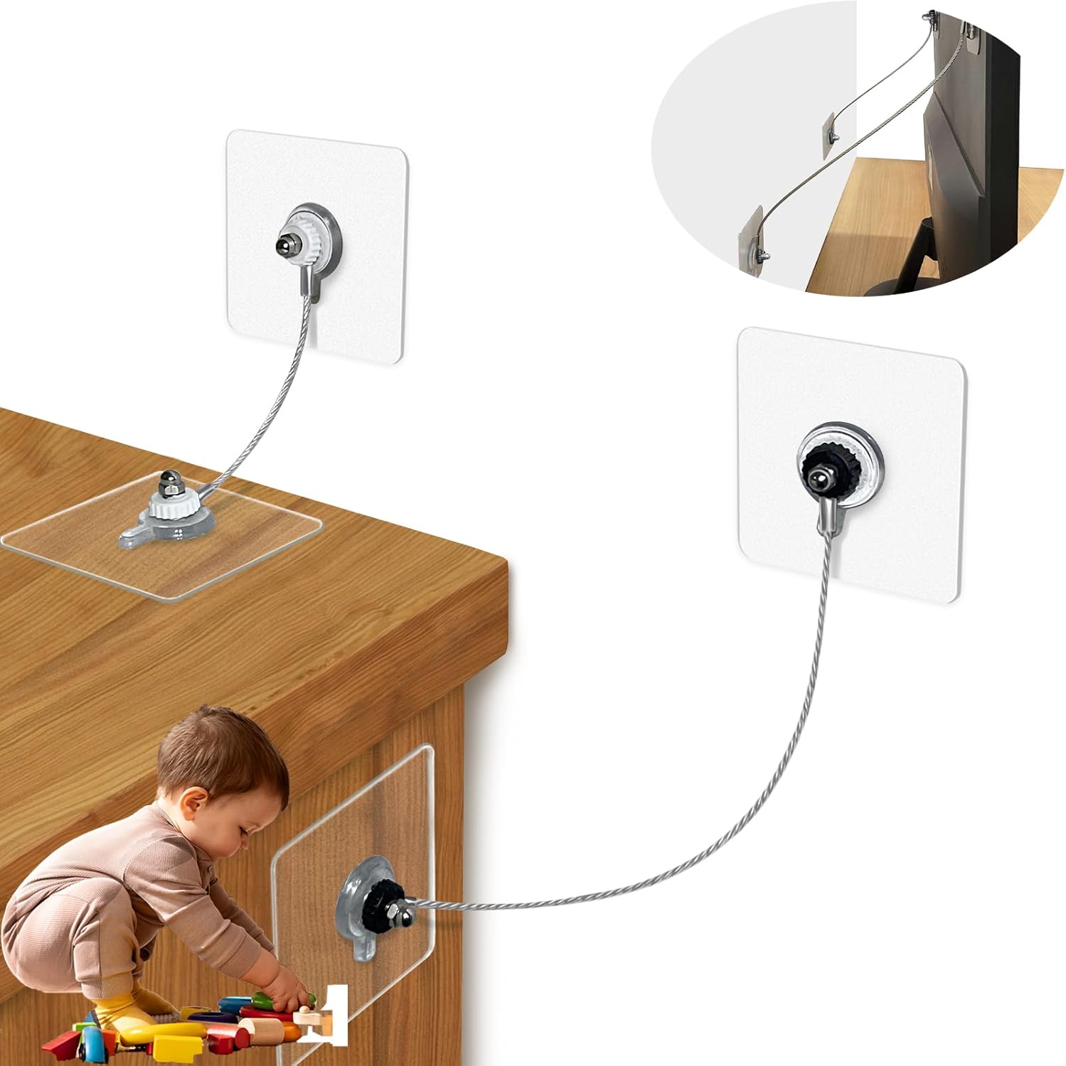 Anclajes para muebles a prueba de bebés (16 piezas) correas de seguridad adhesivas para TV, correas de pared para muebles mejoradas sin taladro,