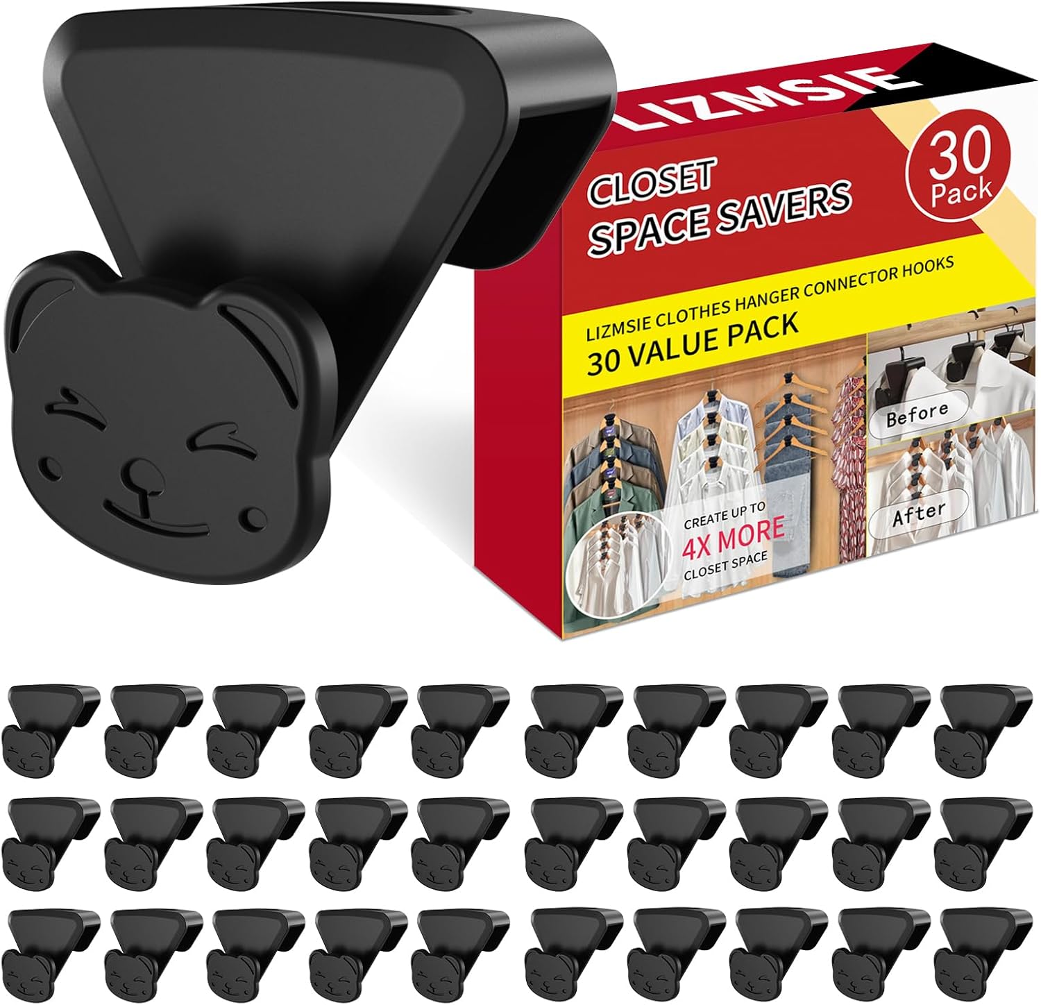 30 perchas que ahorran espacio, ahorran espacio en forma de oso con triángulos para perchas, colgador de ropa de plástico para organizador y