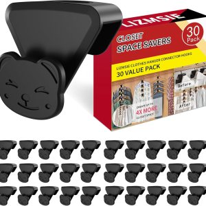 30 perchas que ahorran espacio, ahorran espacio en forma de oso con triángulos para perchas, colgador de ropa de plástico para organizador y 30 perchas que ahorran espacio, ahorran espacio en forma de oso con triángulos para perchas, colgador de ropa de plástico para organizador y