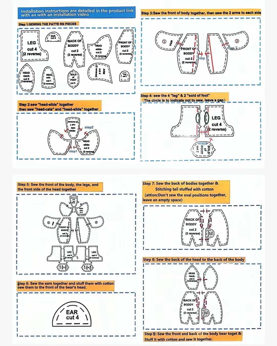 Juego de 10 reglas de plantilla de oso de memoria, patrones acrílicos de oso de memoria para coser con instrucciones (idioma español no