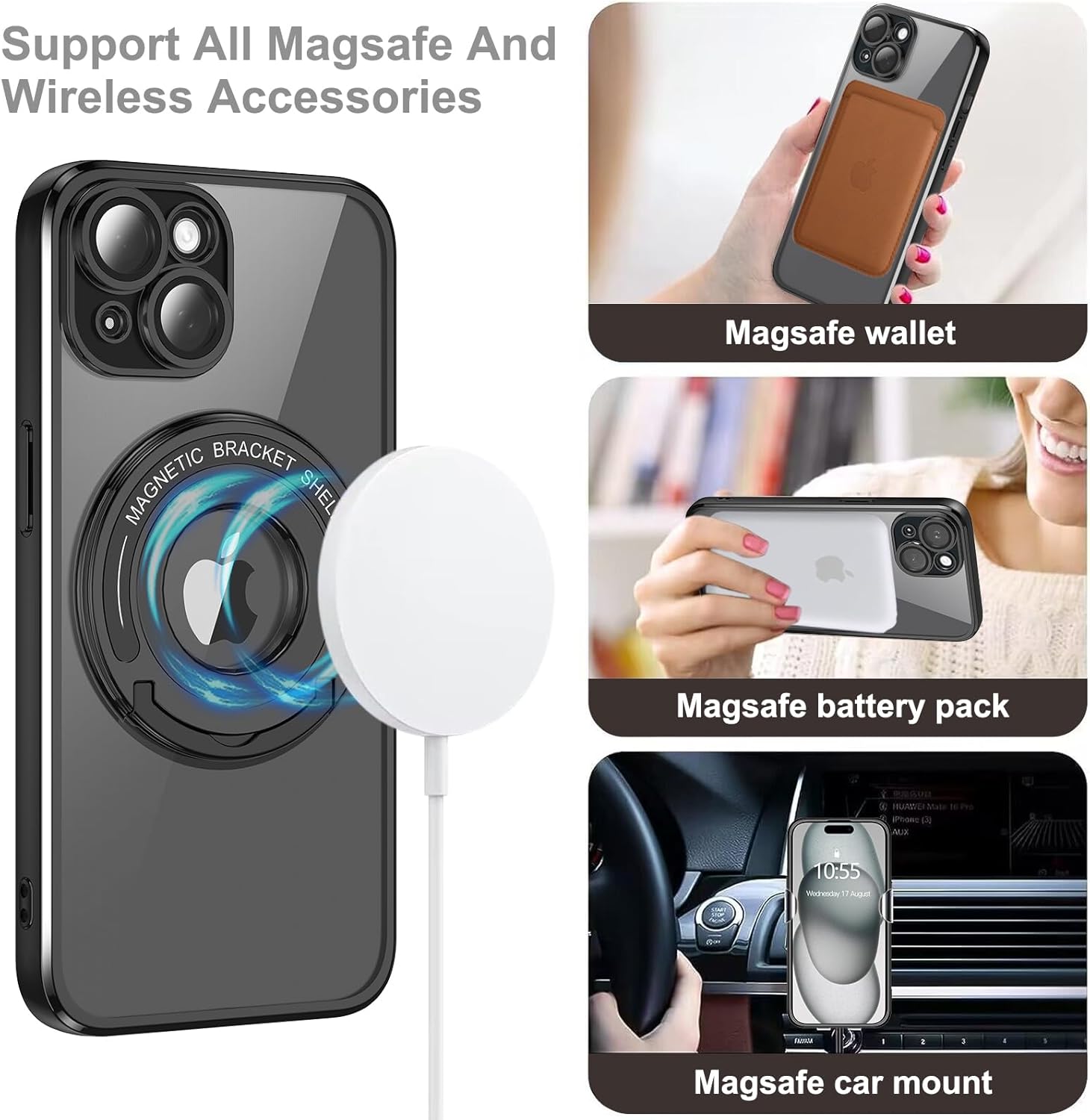 LONTECT Funda para iPhone 15 con soporte de anillo magnético, a prueba de golpes, protección contra caídas, antiarañazos, ajuste delgado,