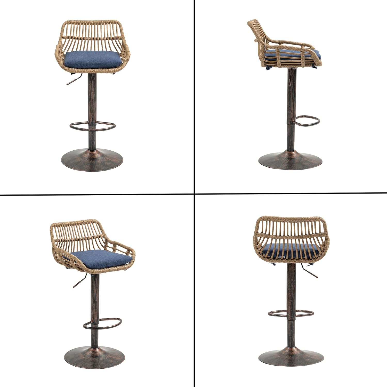 HomSof Juego de 2 taburetes giratorios de ratán de altura de mostrador ajustable con reposapiés para cocina, comedor