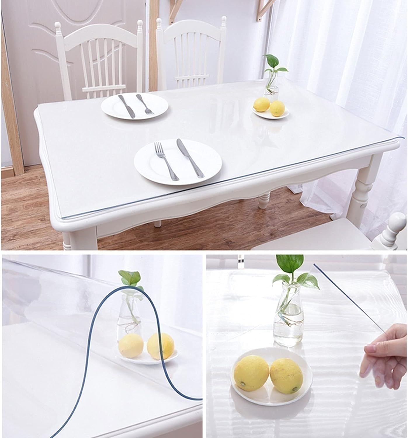 Protector de mesa transparente, protector de mesa transparente, 0.079in de grosor, sin olor a plástico, mantel transparente, fundas protectoras de