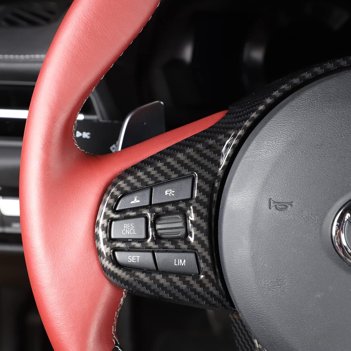 Daeiclru Marco de decoración de volante de automóvil ABS para Toyota Supra GR A90 A91 MK5 2019-2022, cubierta de marco de panel de volante,