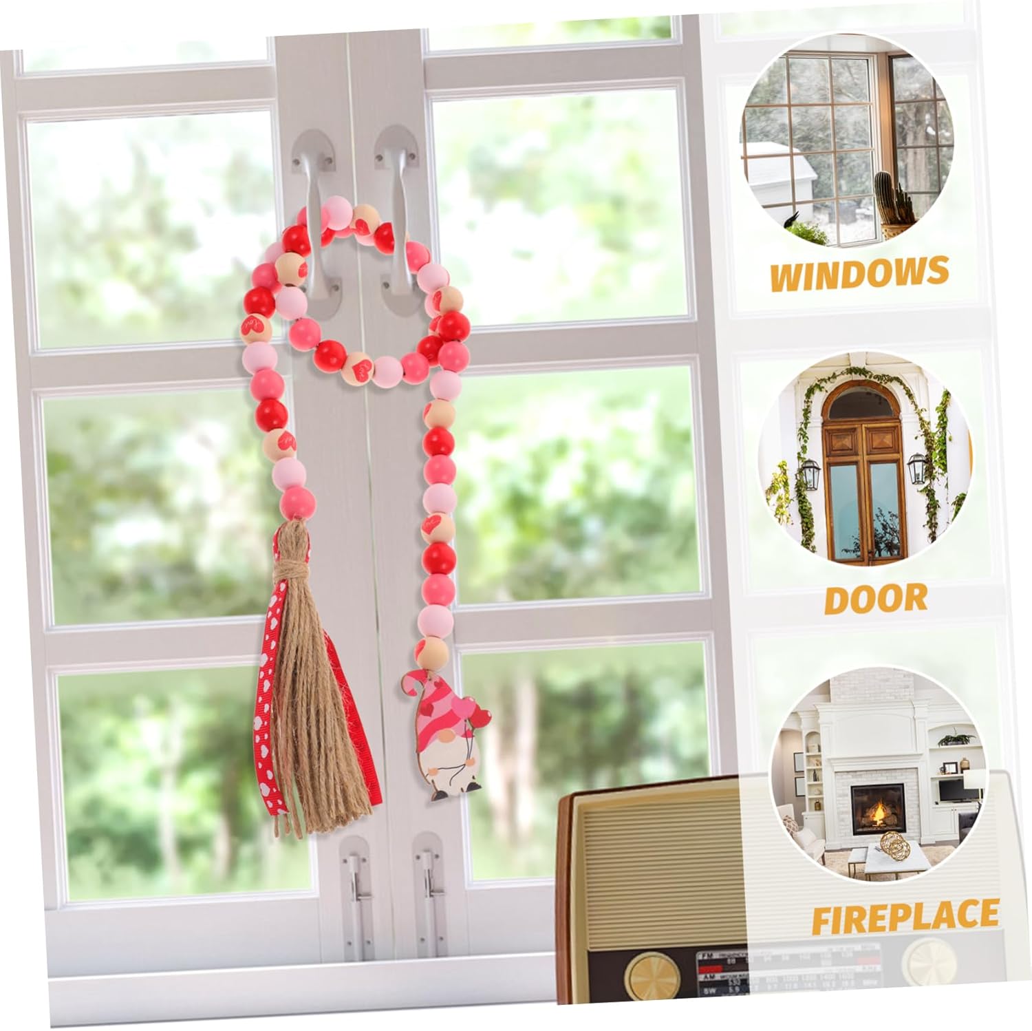 Abaodam 4 Pcs Wooden Bead Hanging String Household Decor Wooden Serving Trays Home Decorations Wood Bead Garland Valentines Day Decor Love Beaded