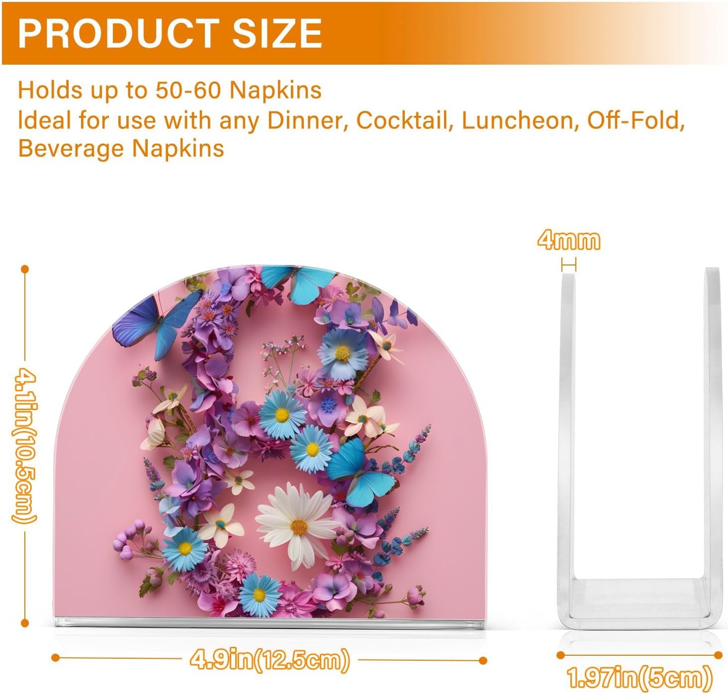 Napkin Holder 2 Pack, Mother’s Day Flowers and Butterflies Acrylic Napkin Holders for Tables, Upright Paper Napkin Holder Dispenser for Kitchen