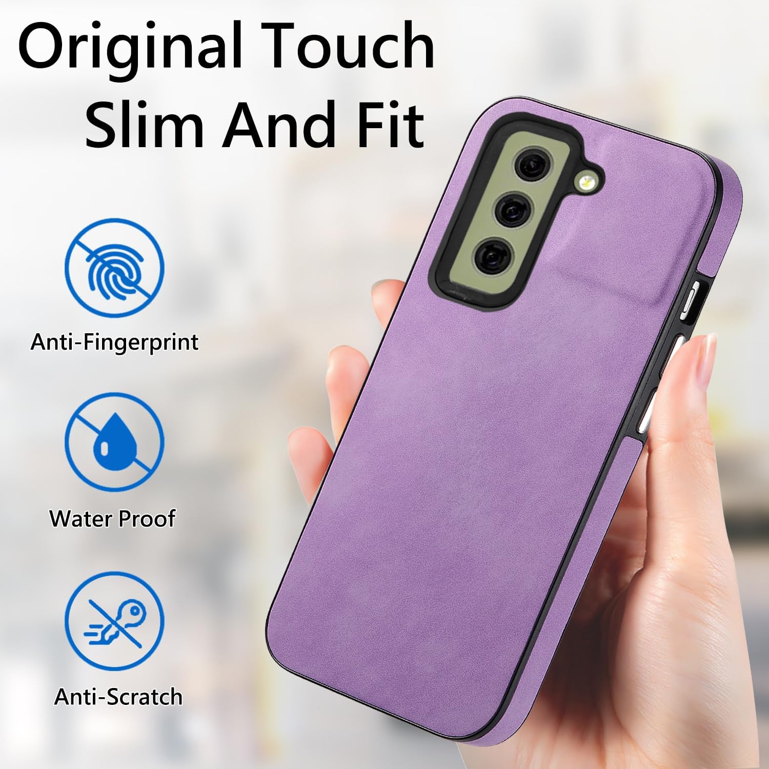 Asuwish Funda de teléfono para Samsung Galaxy S21 FE 5G con protector de pantalla de vidrio templado y funda delgada de cuero suave resistente
