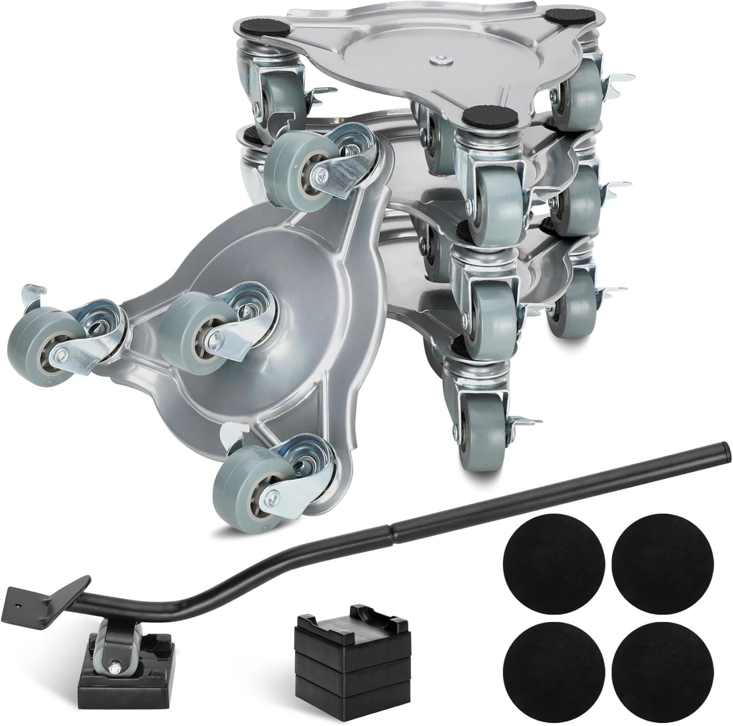 Paquete de 4 mudanzas de muebles, carrito de mudanza con 4 ruedas, ruedas de rotación de 360, estructura de trípode de acero, 3 ruedas con frenos