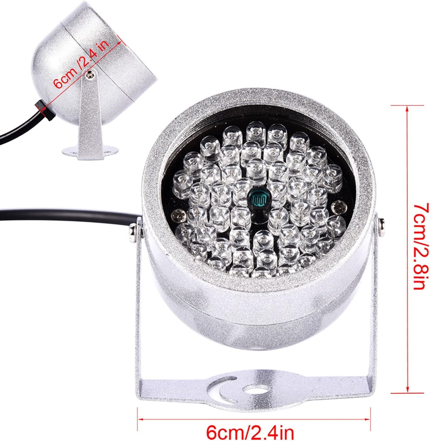 Ejoyous Iluminador infrarrojo, 48 luces LED IR iluminador 60 grados gran angular impermeable infrarrojo luz de visión nocturna para interior y