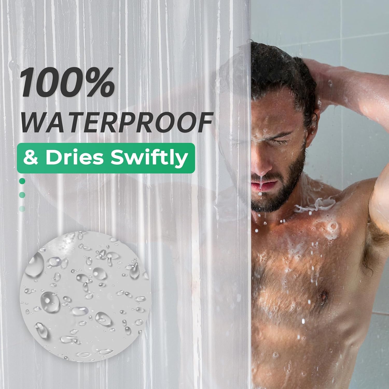 AmazerBath – Cortina de ducha pequeña de plástico, 36 x 72 pulgadas, estrecha y transparente, gruesa, de PEVA, cortinas de ducha de pie con 2