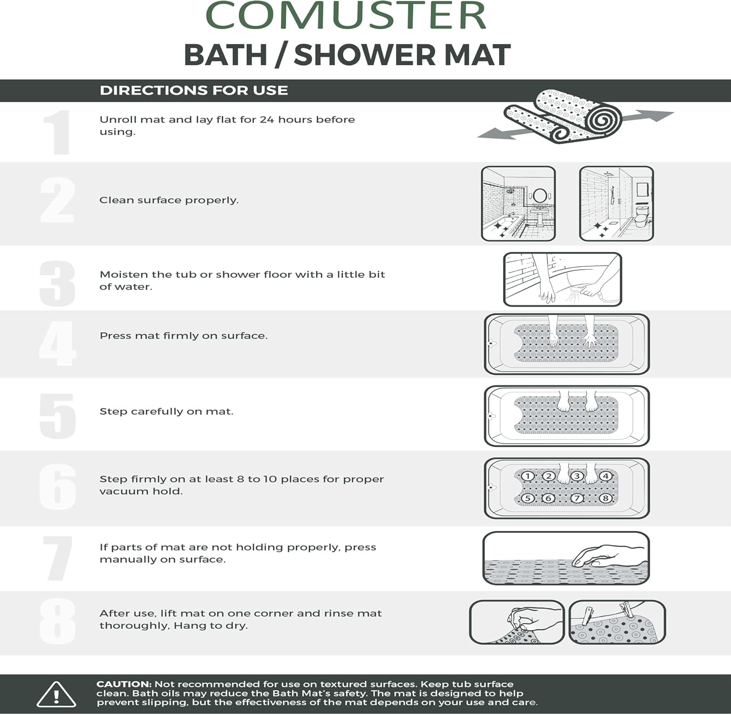 Tapetes para bañera y ducha, tapete de baño antideslizante extra largo (39 x 16 pulgadas), lavable a máquina para baño (marrón transparente)