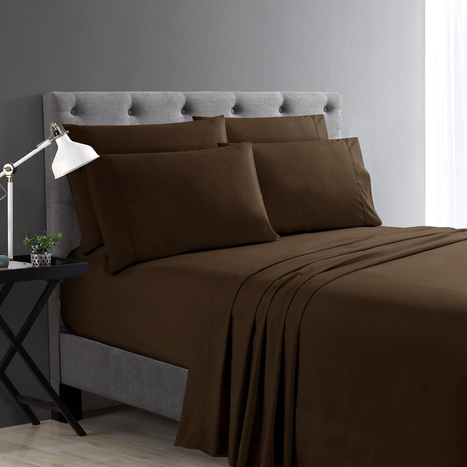 Home Collection Micro Caress – Lujoso juego de sábanas de 3 piezas de 3 piezas de 2.16 ozm con 1 funda de almohada adicional, color marrón