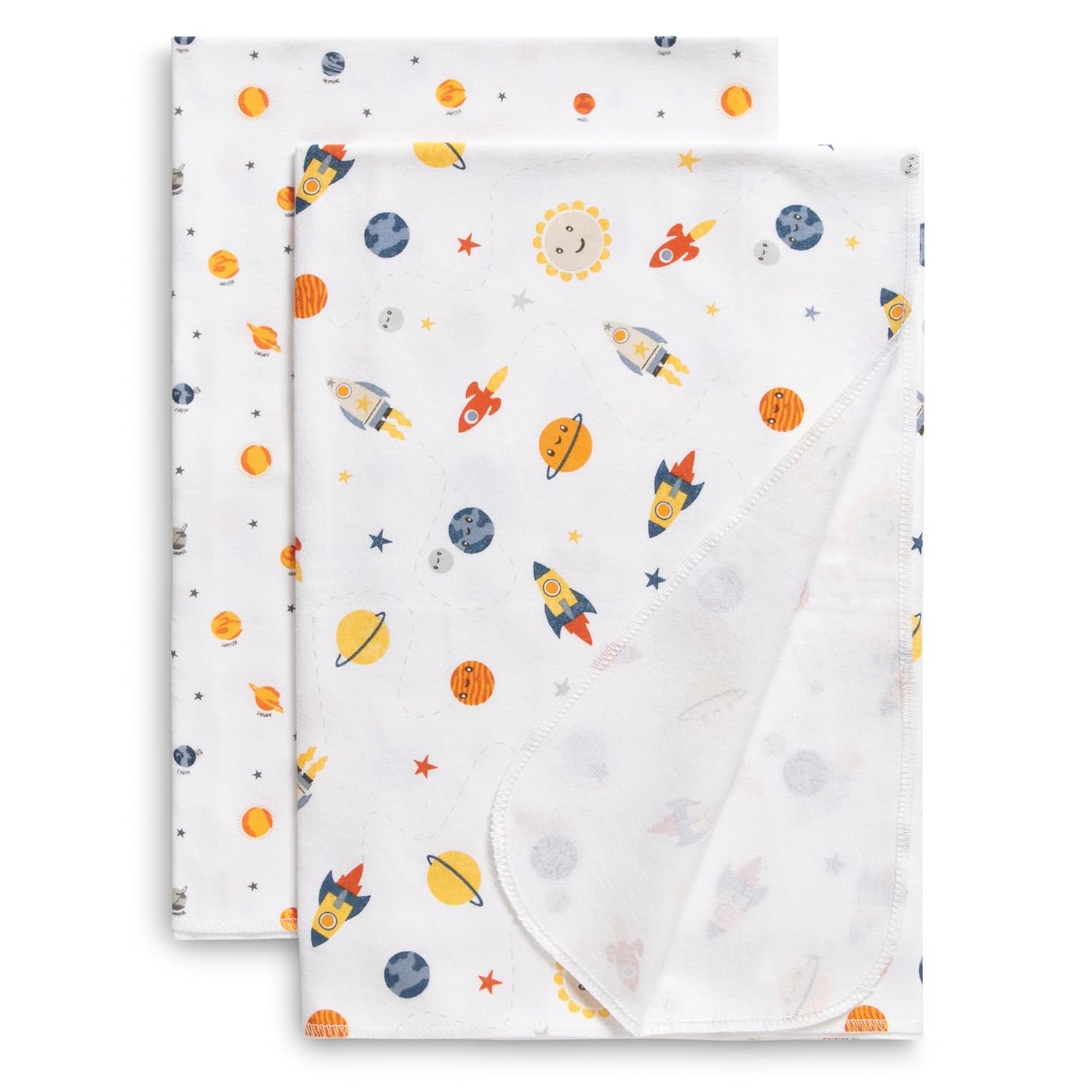 Delta Children Mantas de franela 100% algodón para niñas y niños, 30 x 30 pulgadas (paquete de 2), exploración espacial