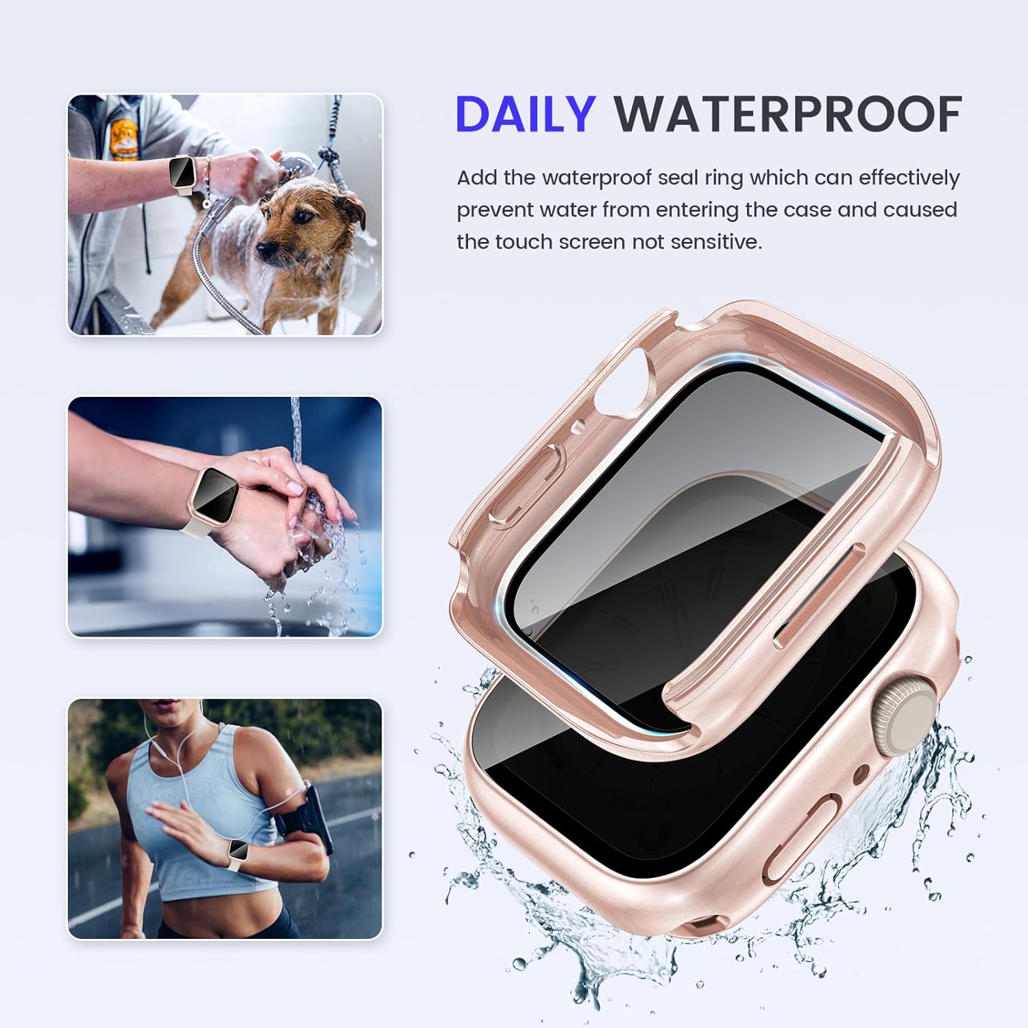 Goton Funda impermeable de privacidad 2 en 1 para Apple Watch Series 6, 5, 4, SESE 2, protector de pantalla de 1.732 pulgadas, cubierta frontal de