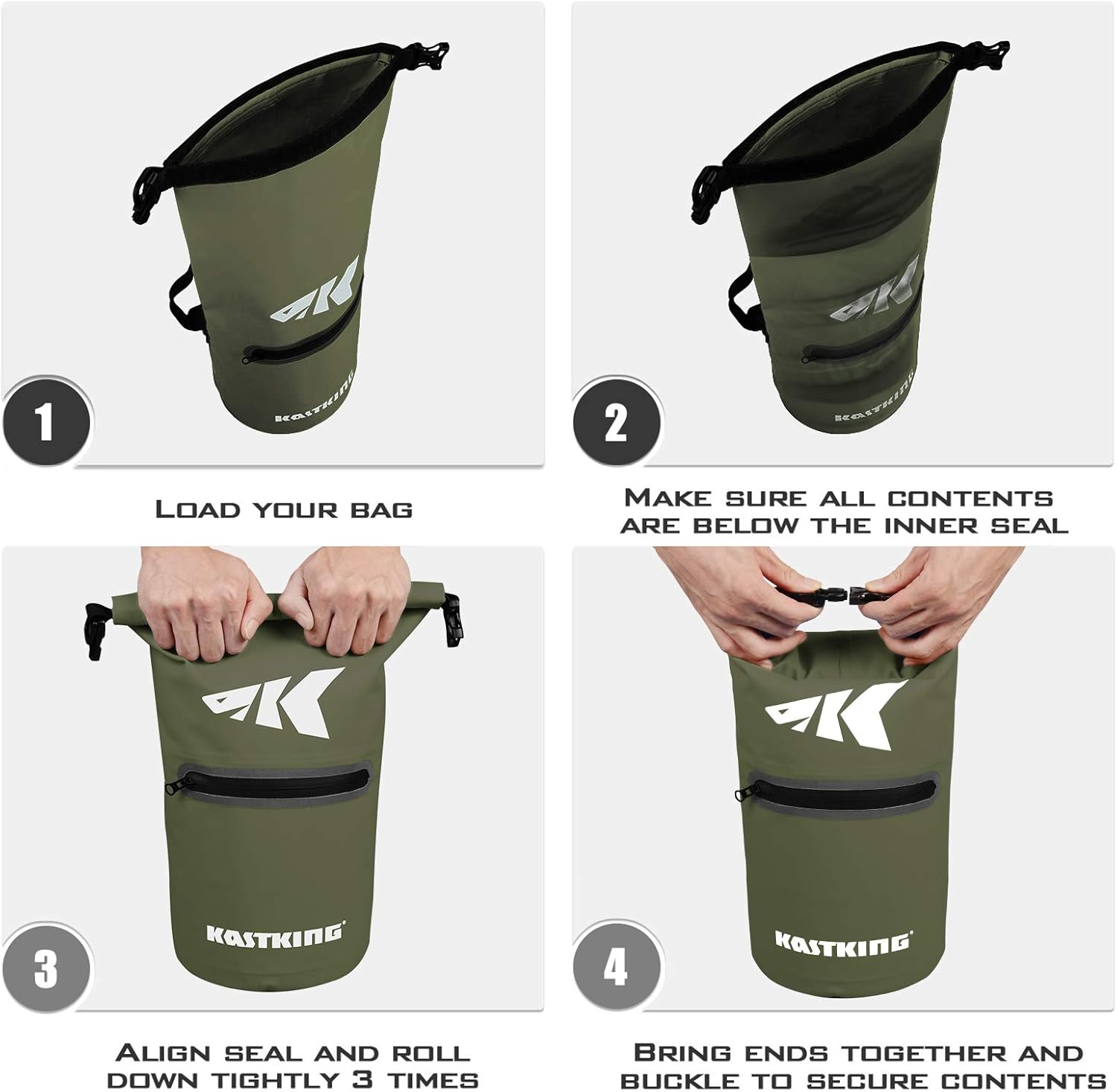KastKing Cyclone Seal – Bolsa seca 100% impermeable con funda para teléfono, bolsillo frontal con cremallera, perfecta para playa, pesca, kayak,