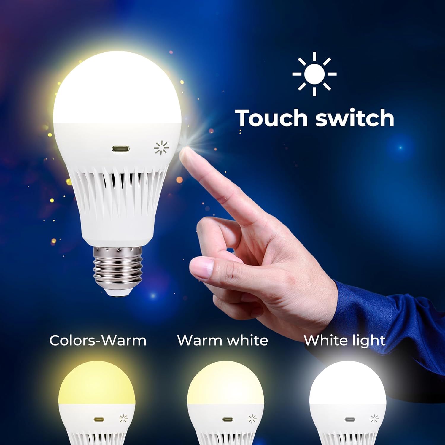 Ankudia Bombilla de luz de emergencia recargable, batería de reserva de 2600 mAh para fallos de energía en el hogar, iluminación de lectura de
