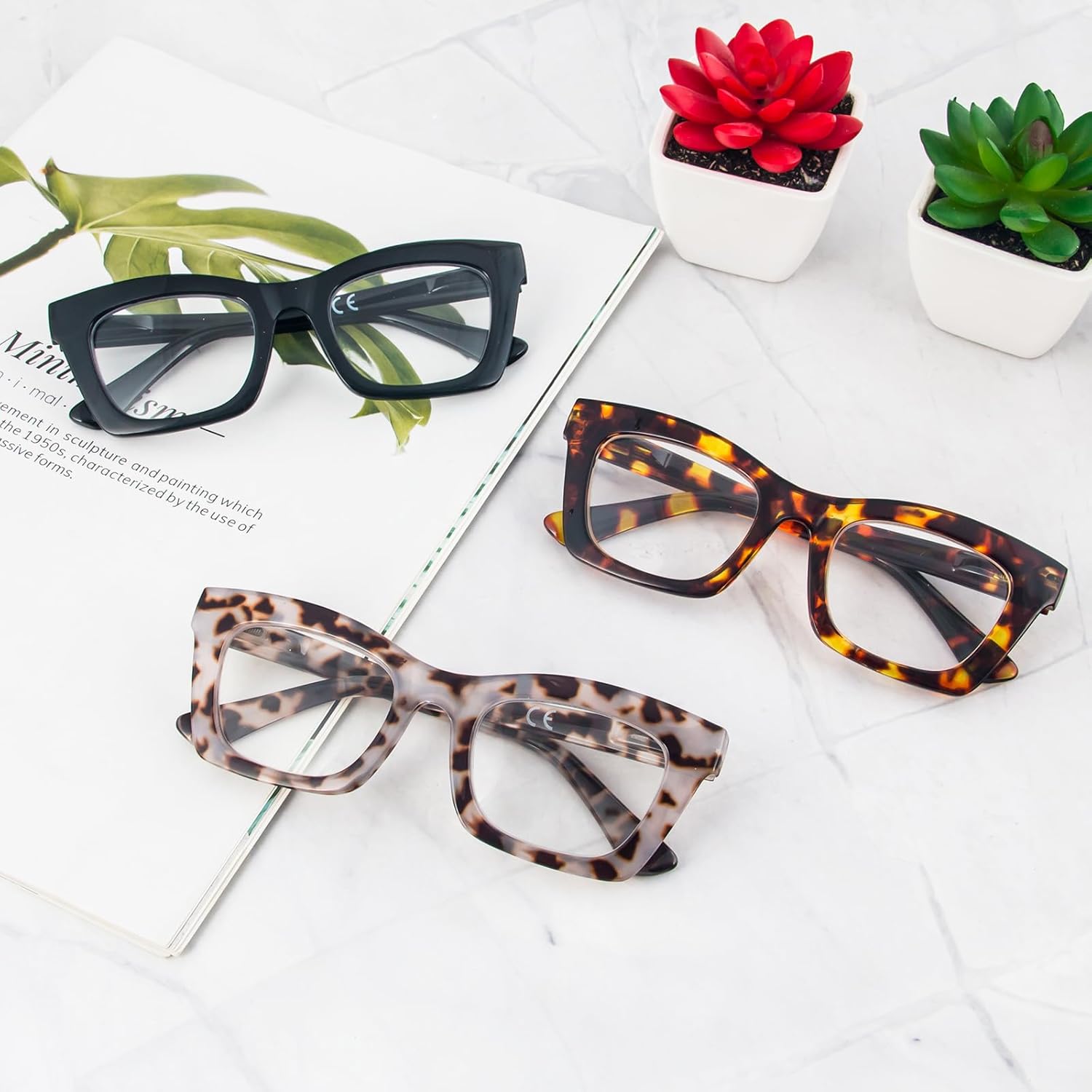 REAVEE – Lentes de lectura estilo Oprah para mujer, lentes con bloqueo de luz azul, lentes cuadrados de gran tamaño, bisagra de resorte