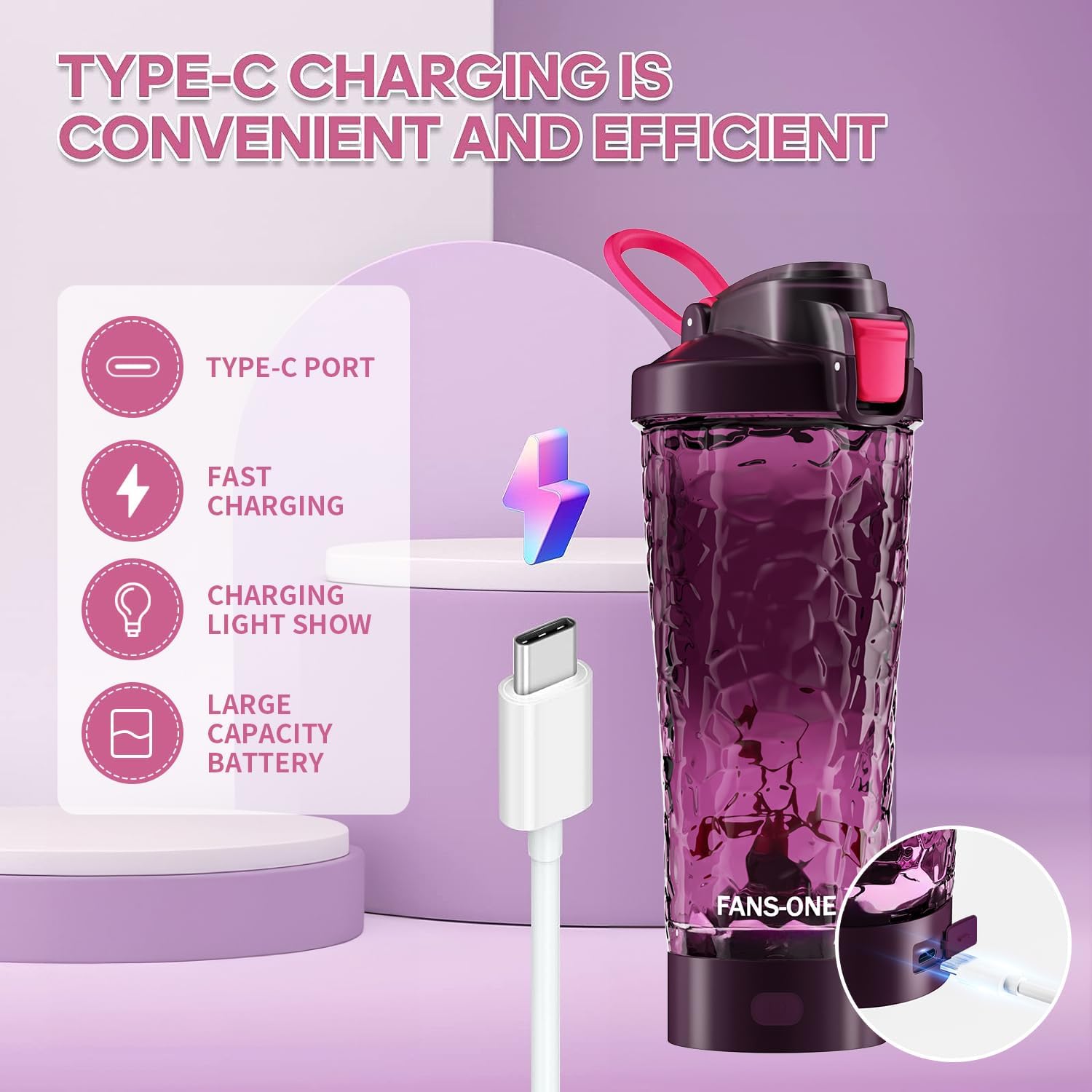 Botella mezcladora eléctrica de proteínas, botellas mezcladoras con cerradura de 24 onzas, fabricadas con Tritan, sin BPA, vaso mezclador recargable