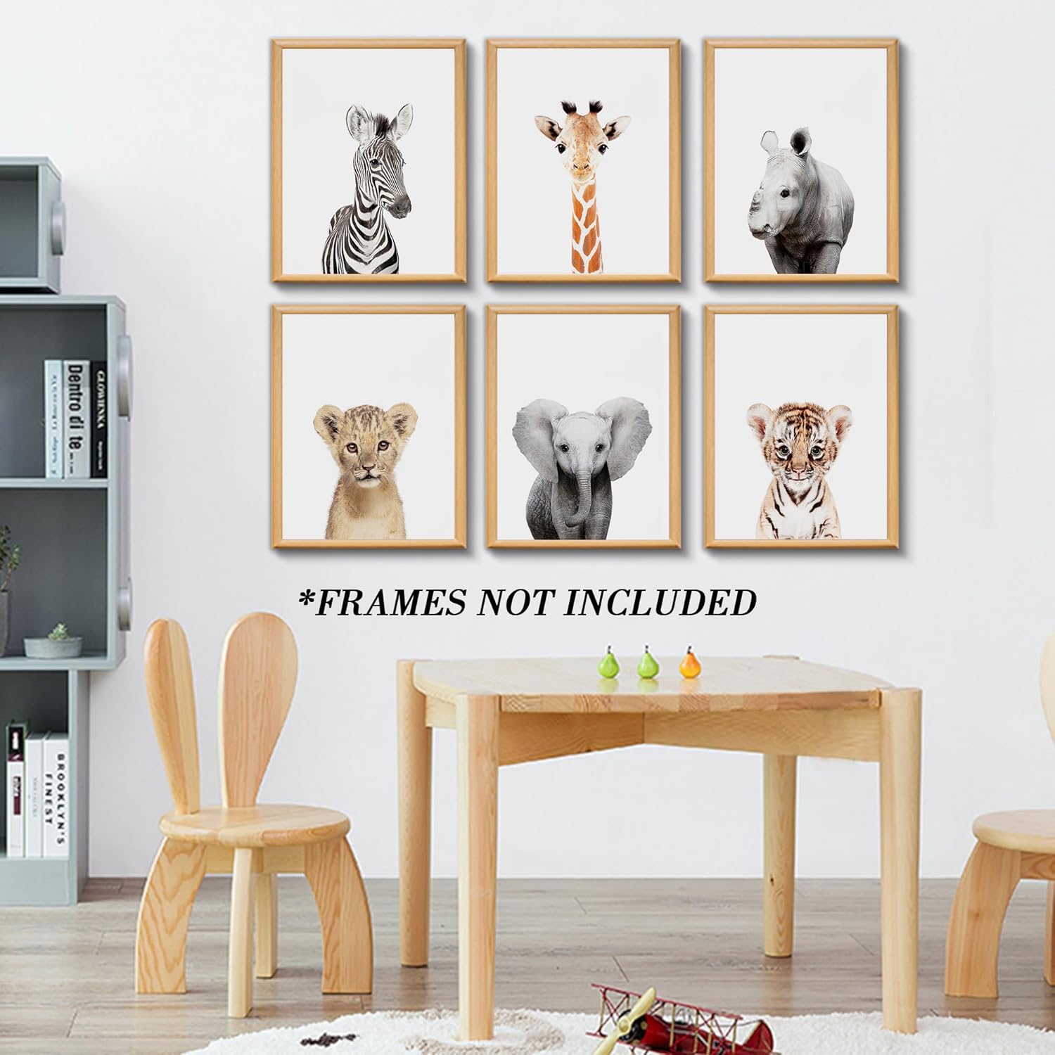 calmart Arte de la pared 6 Decoración para colgar en la pared de animales de la selva sin marco para la habitación de los niños, guardería, fiesta