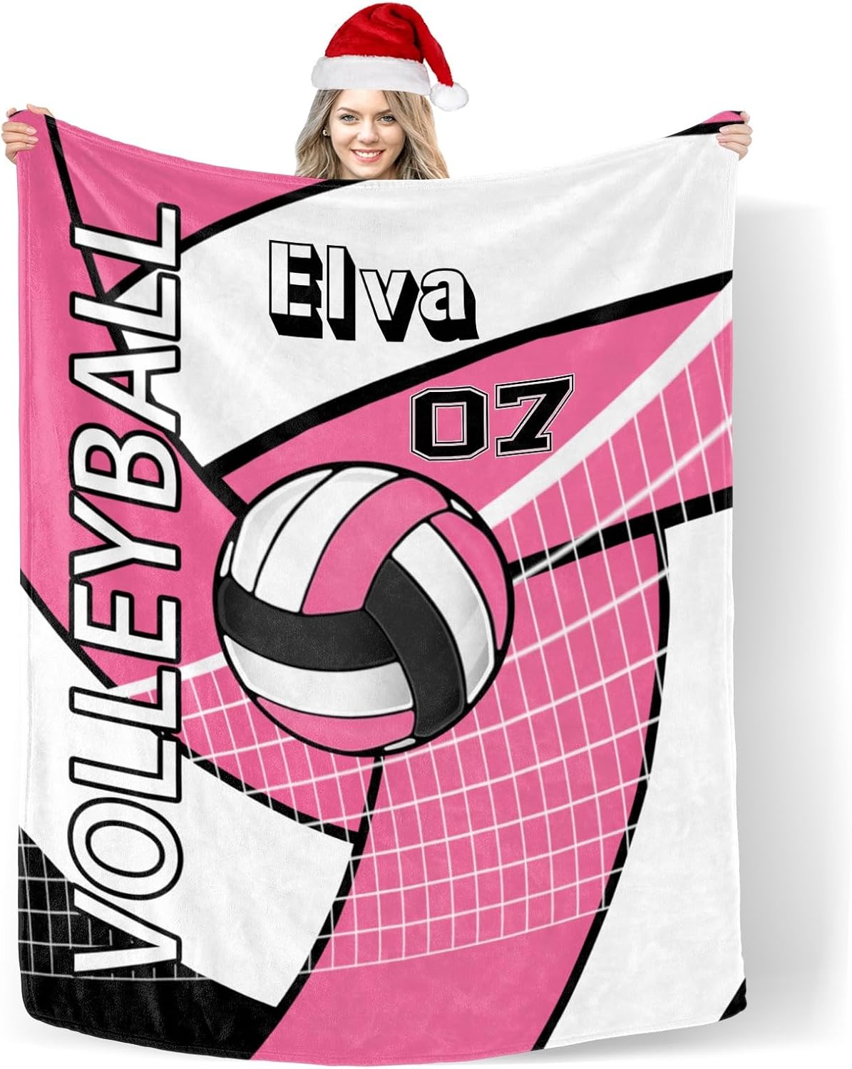 Manta personalizada con nombre y texto, manta personalizada de voleibol deportivo rosa súper suave para sofá, cama, 50 x 60 pulgadas