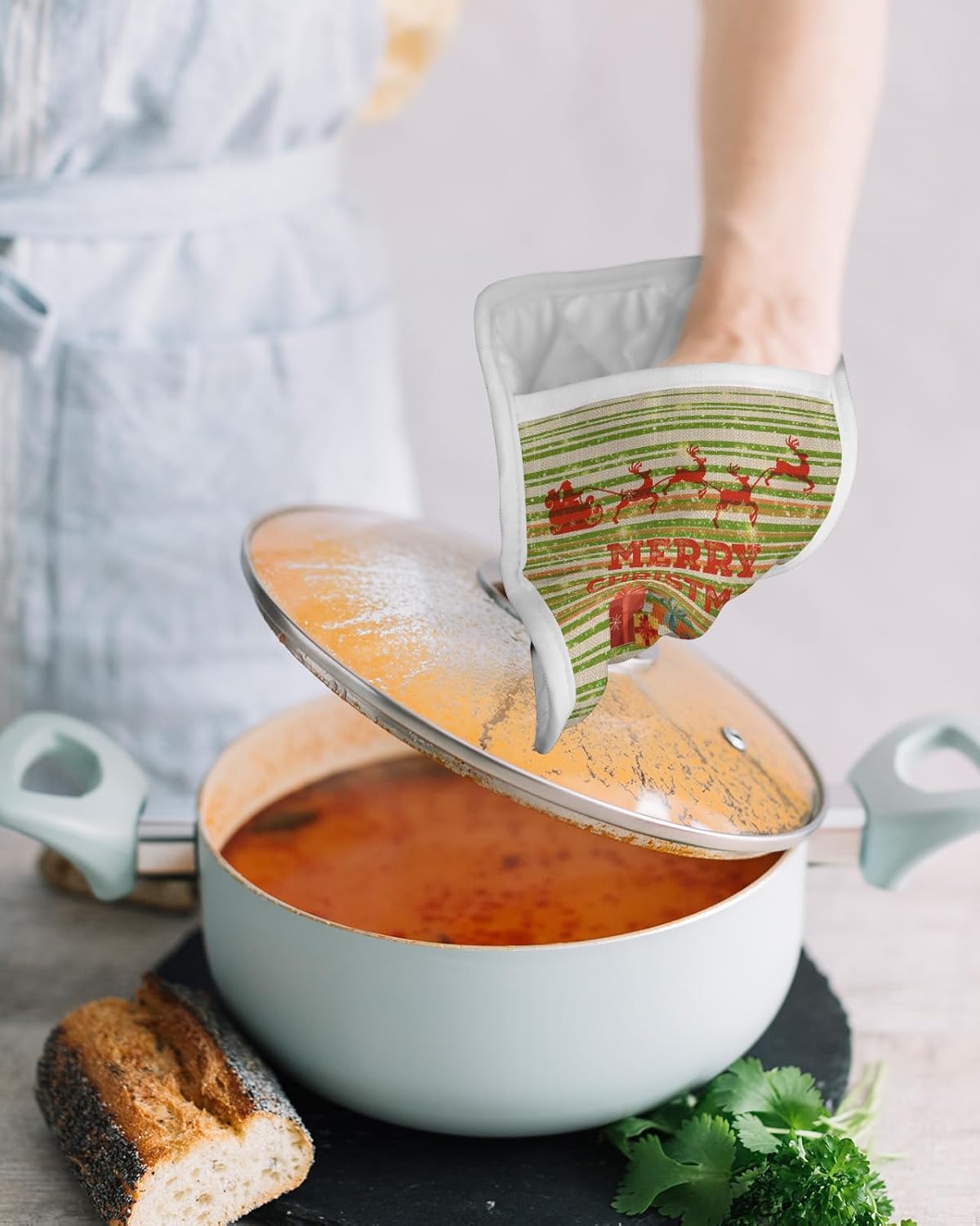 Christmas 2Pcs Pot Holders for Kitchen,Non Slip & Heat Insulation Terry Cloth Potholder Set with Pocket,Thick Hot Pad Oven Mitts Trivet Coaster for