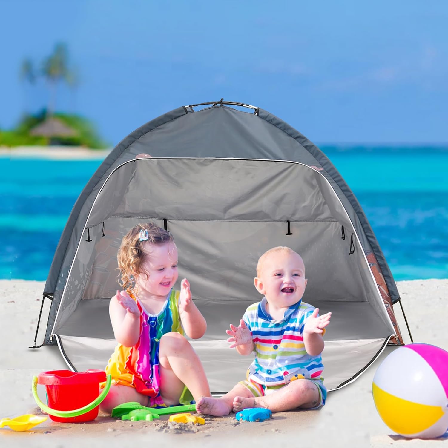 Lucky Castle Tienda de campaña de playa para bebés, ligera y fácil de instalar, protección solar para niños y niños, toldo para bebés y niños