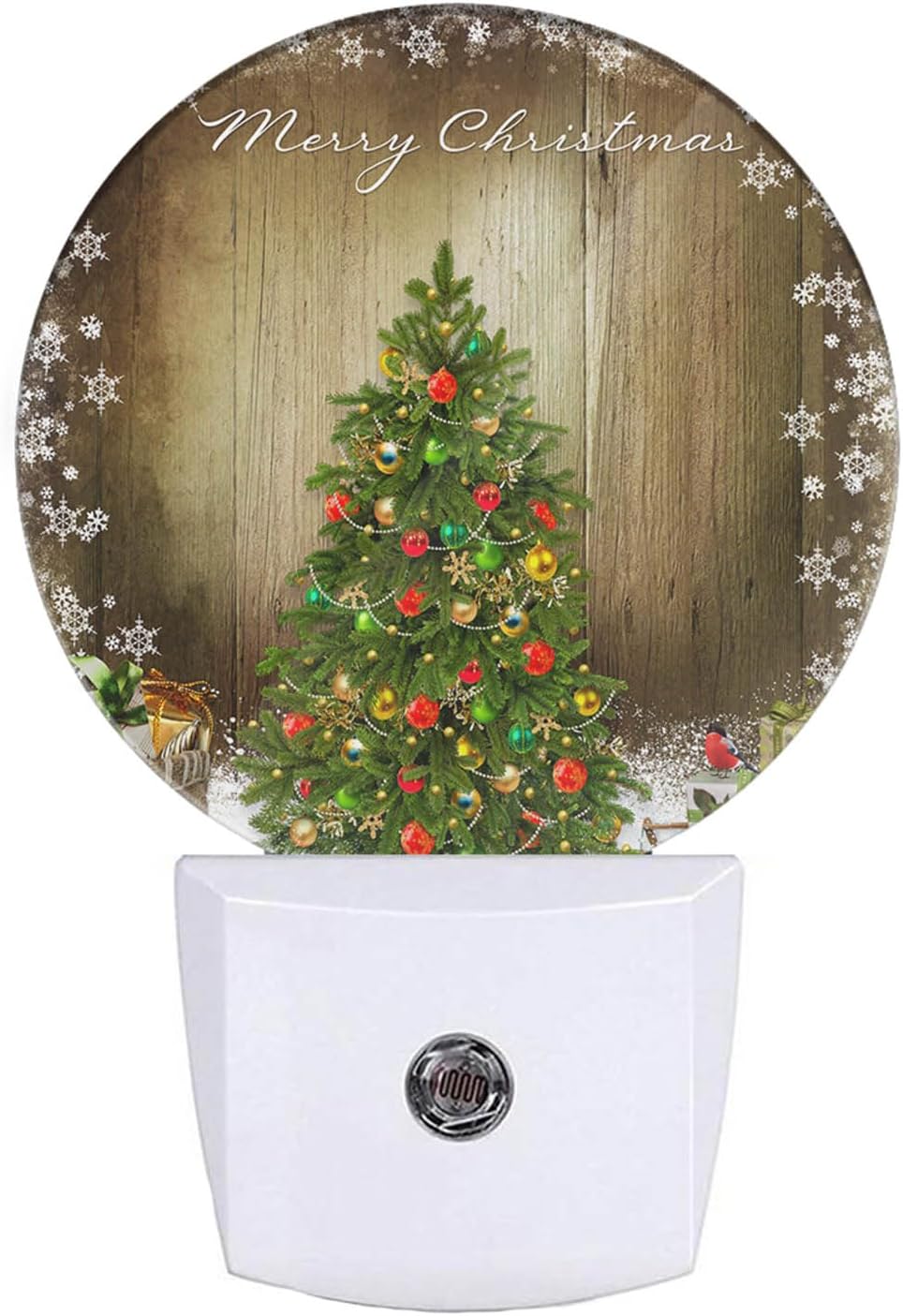 EKOBLA Árbol de Navidad verde luz nocturna árbol de Navidad con regalos cajas de regalo, adornos copos de nieve, luces nocturnas enchufables a la