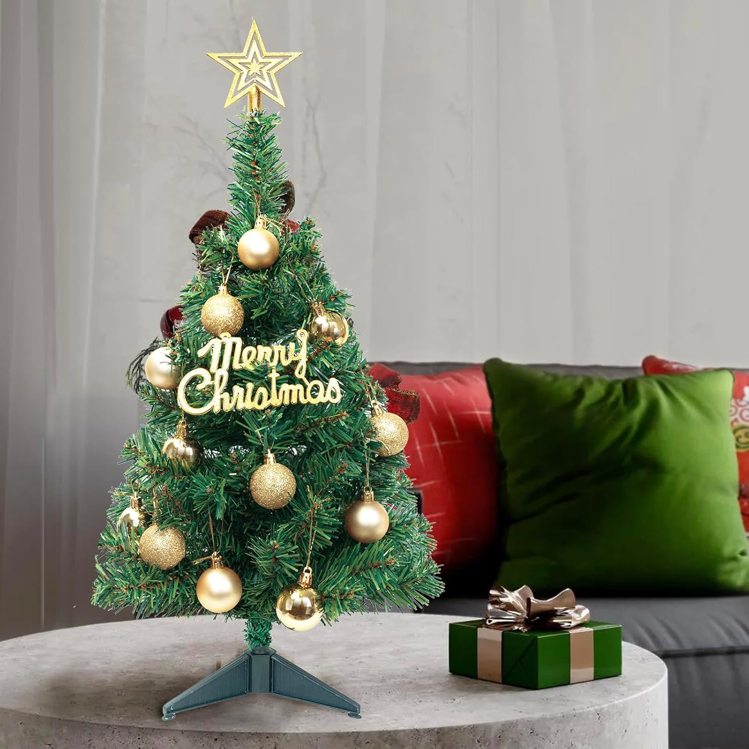 DUUDO Mini árbol de Navidad, pequeño árbol de Navidad con adornos colgantes de estrellas, árbol de Navidad artificial para el hogar, oficina, mesa,