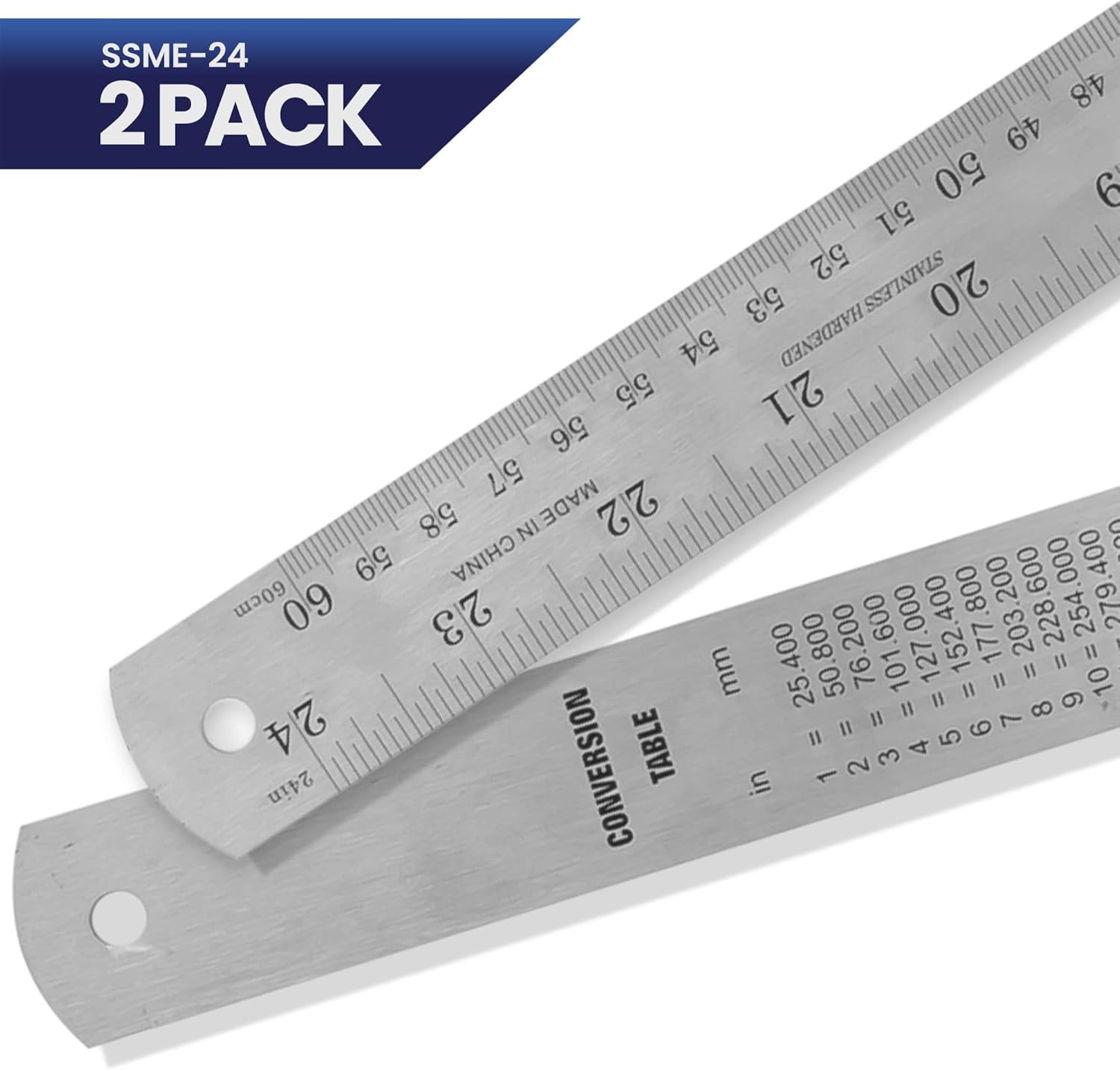 Paquete de 2 reglas Pacific Arc de acero inoxidable de 24 pulgadas con mesa de conversión métrica y pulgadas