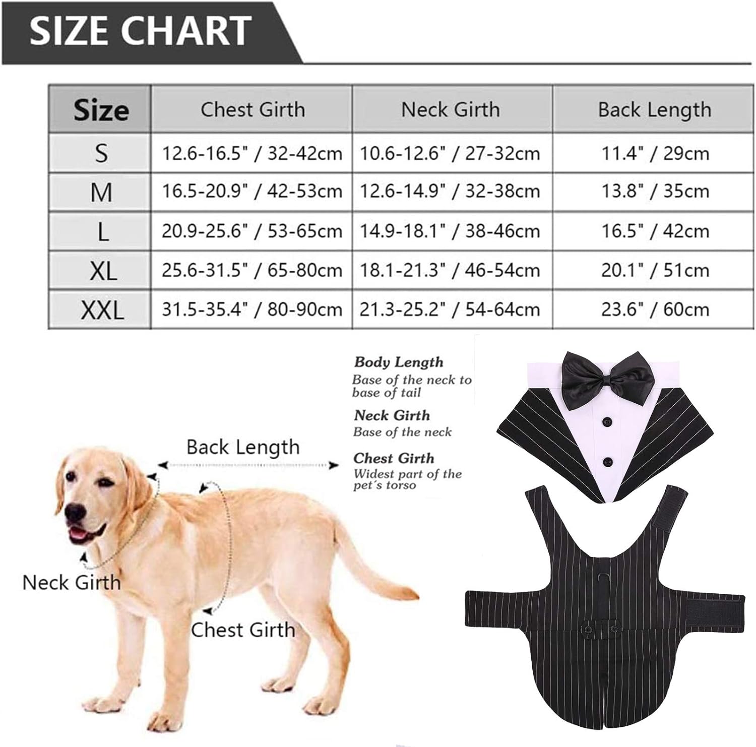 IDOMIK Traje de esmoquin para perros pequeños, medianos y grandes, traje formal de esmoquin para perro con collar de corbatín desmontable y bufanda