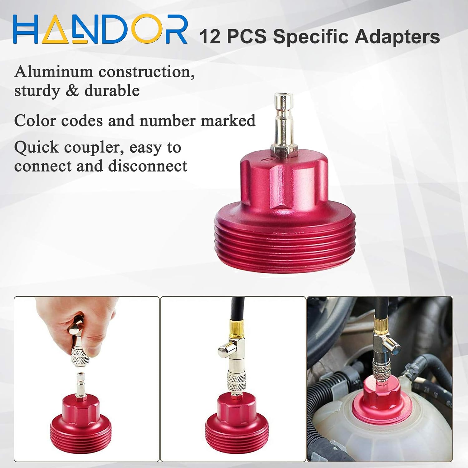 Handor Kit de herramientas de probador de presión de radiador de aluminio, sistema de enfriamiento a presión al vacío, juego de probador de presión