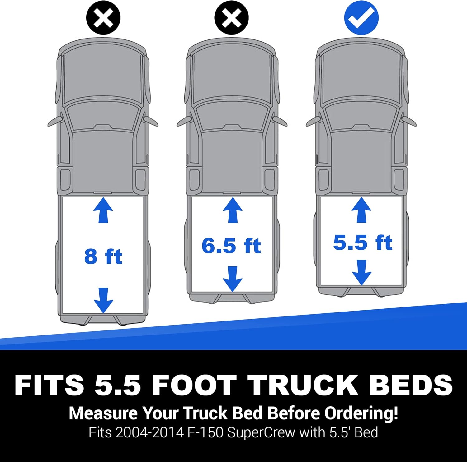 TACTIK Cubierta tonneau suave de tres pliegues para caja de camioneta, se adapta a Ford F150 SuperCrew Cab 2004-2014 con cubierta Tonneau para camas