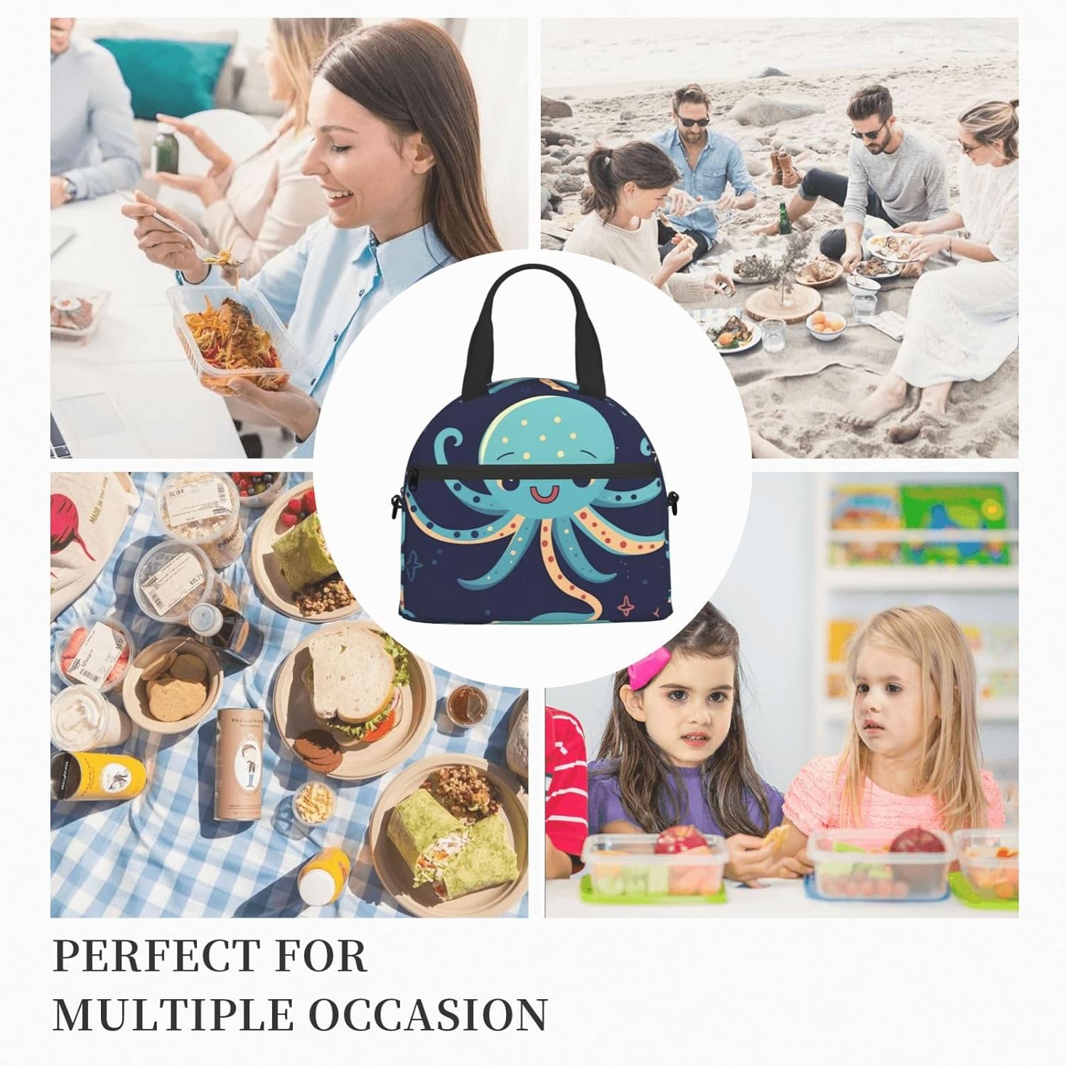 Bolsa de almuerzo de pulpo de dibujos animados para mujer, lonchera aislante, bolsa de almuerzo impermeable